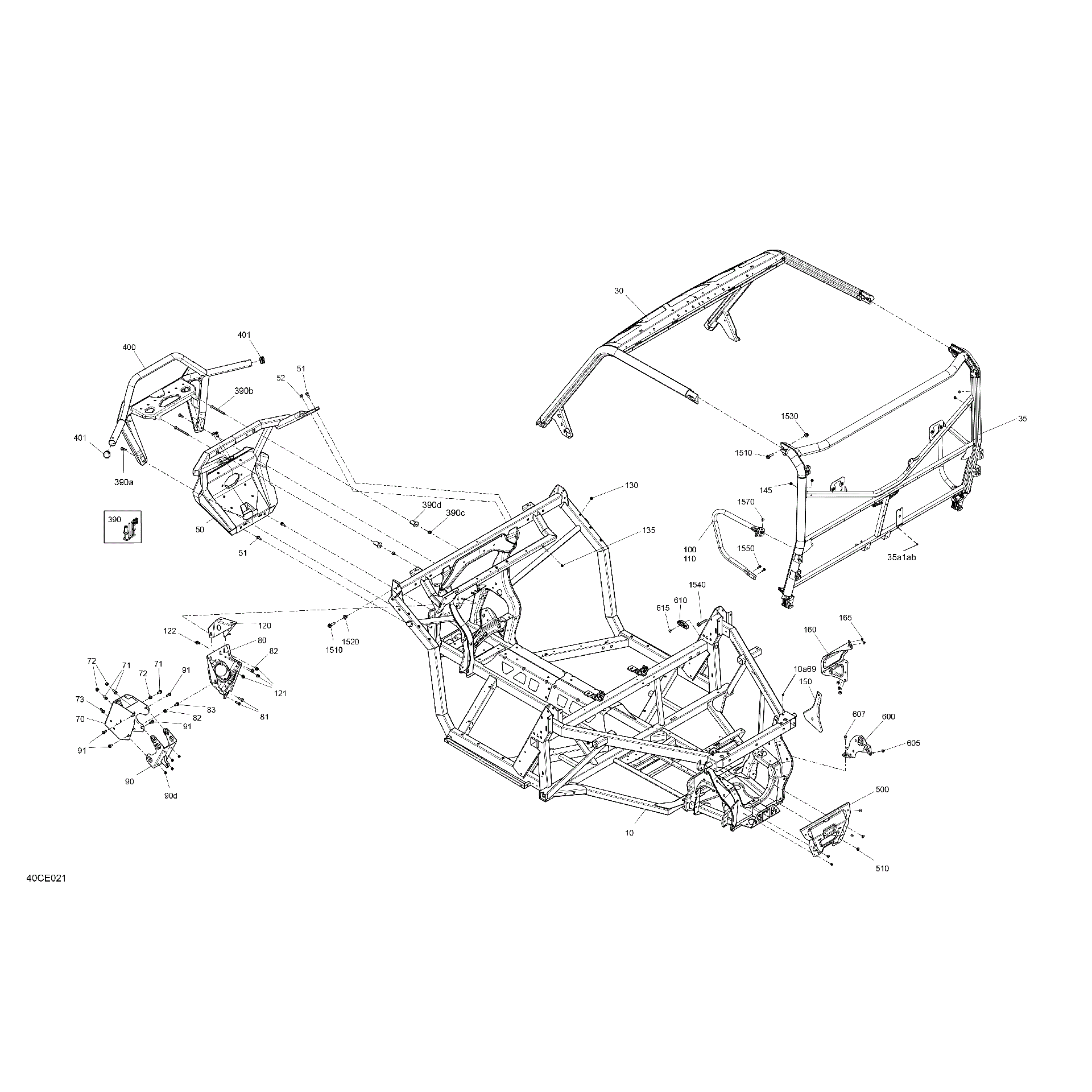 An Image of a Genuine Can-Am Parts Schematic Diagram showing the schematic - FRAME - SYSTEM