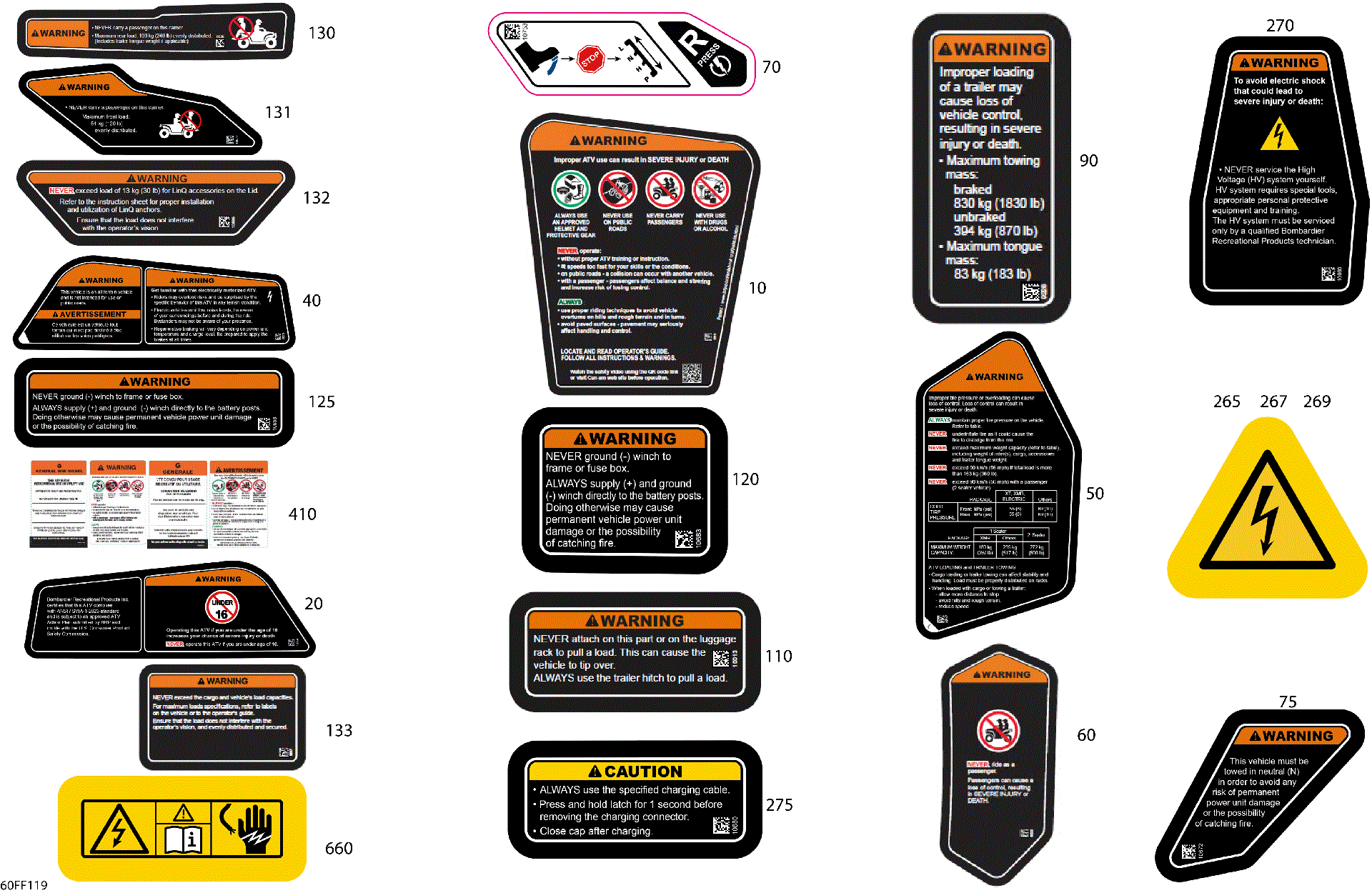 An Image of a Genuine Can-Am Parts Schematic Diagram showing the schematic - BODY - WARNING DECALS