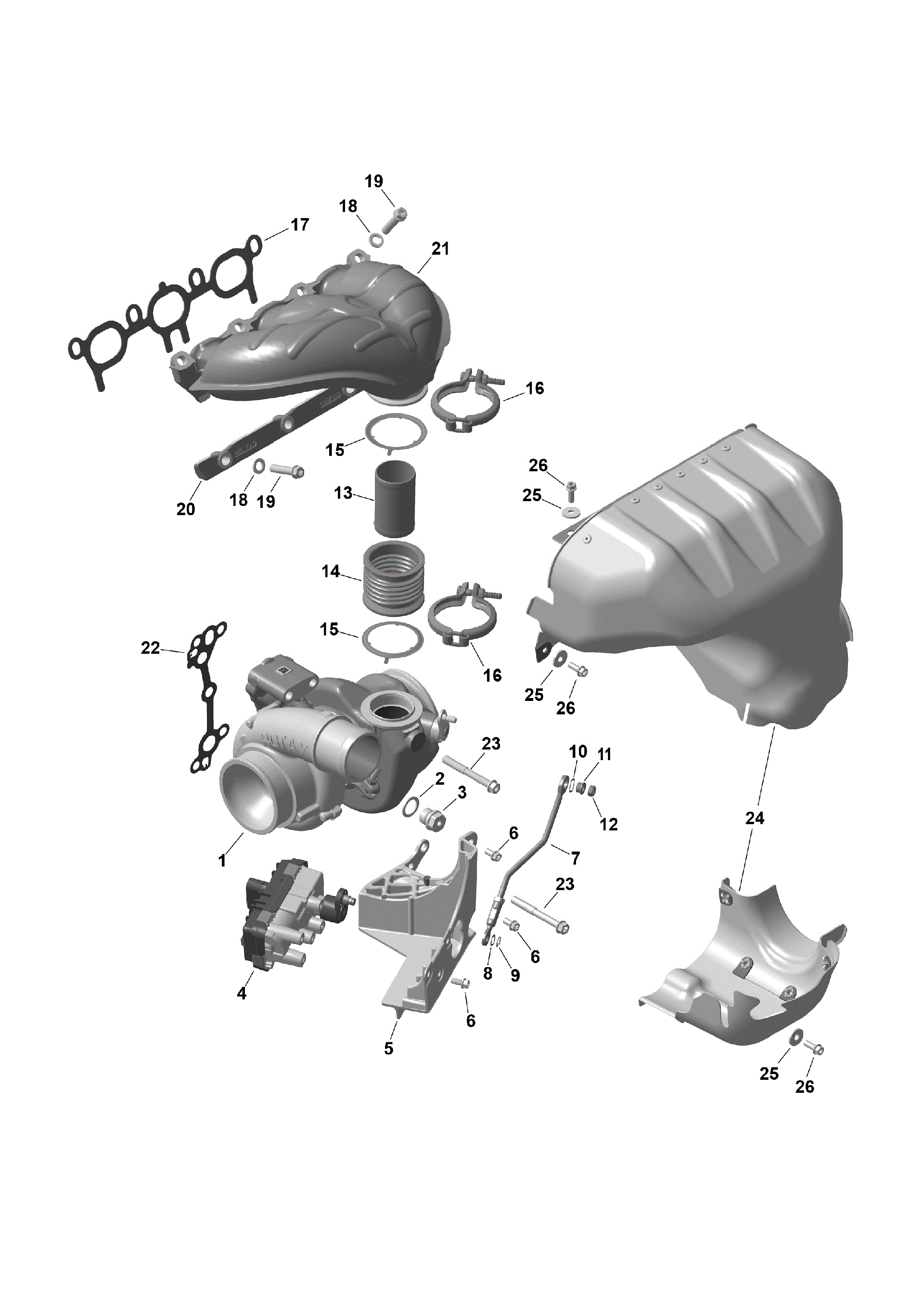An Image of a Genuine Can-Am Parts Schematic Diagram showing the schematic - ROTAX - TURBOCHARGER