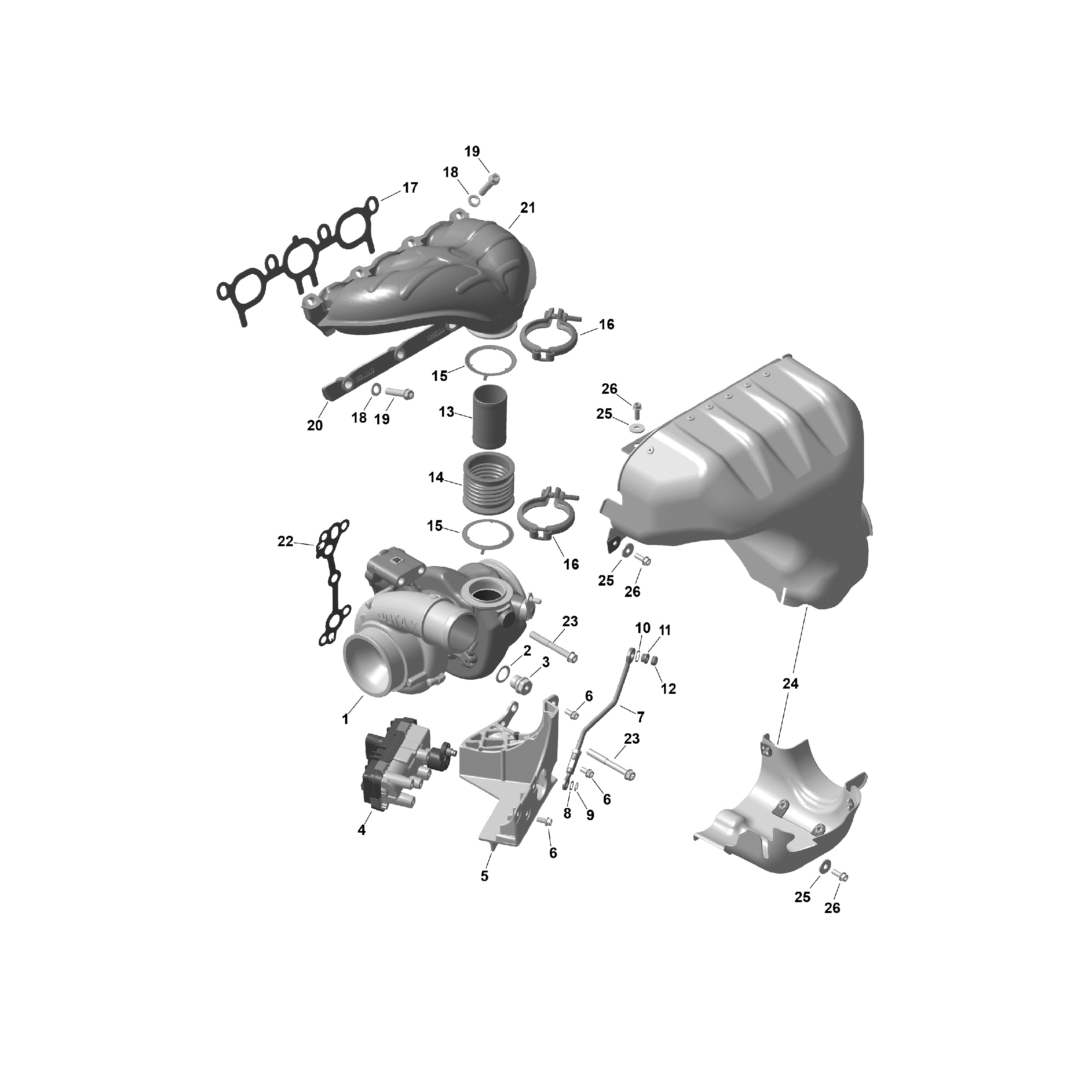 An Image of a Genuine Can-Am Parts Schematic Diagram showing the schematic - ROTAX - TURBOCHARGER