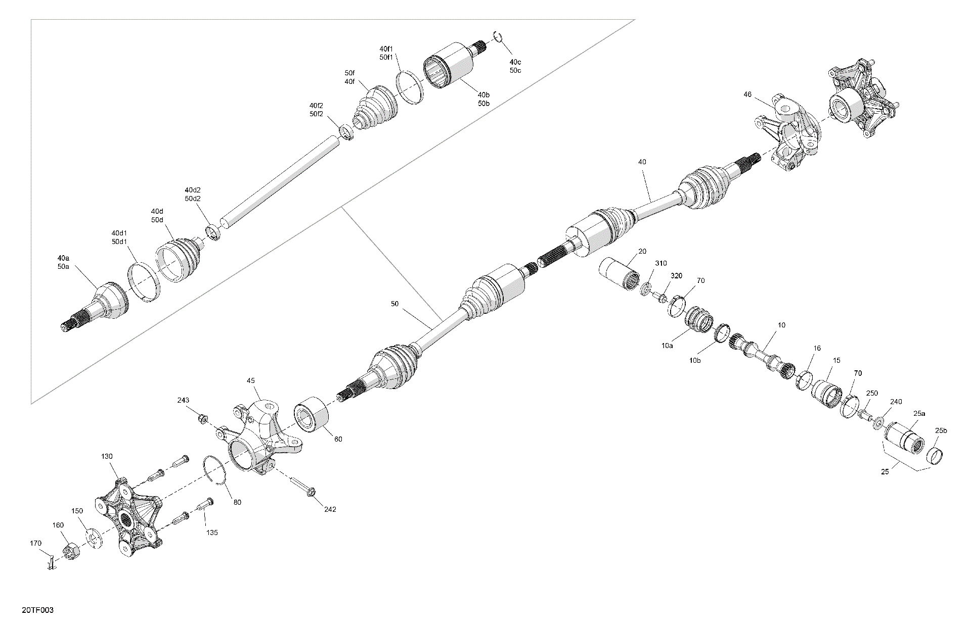 An Image of a Genuine Can-Am Parts Schematic Diagram showing the schematic - DRIVE - FRONT - COMMON PARTS