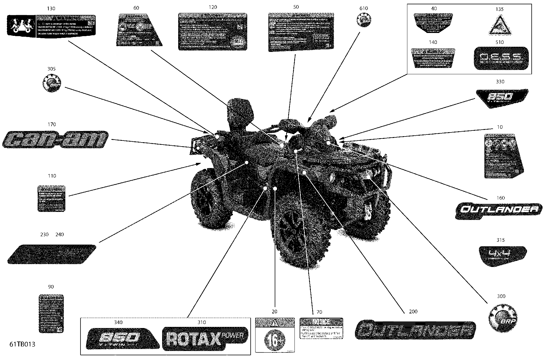 An Image of a Genuine Can-Am Parts Schematic Diagram showing the schematic - BODY - DECALS