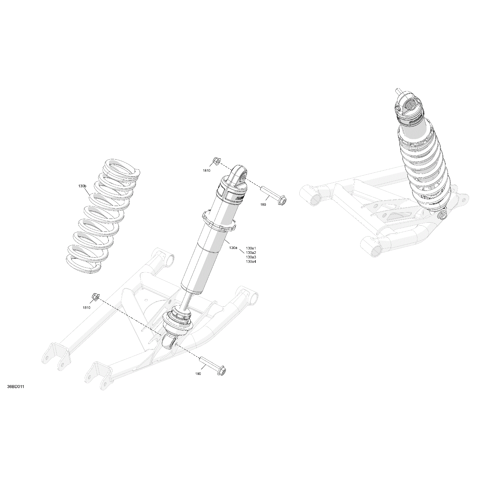 An Image of a Genuine Can-Am Parts Schematic Diagram showing the schematic - SUSPENSION - REAR SHOCKS