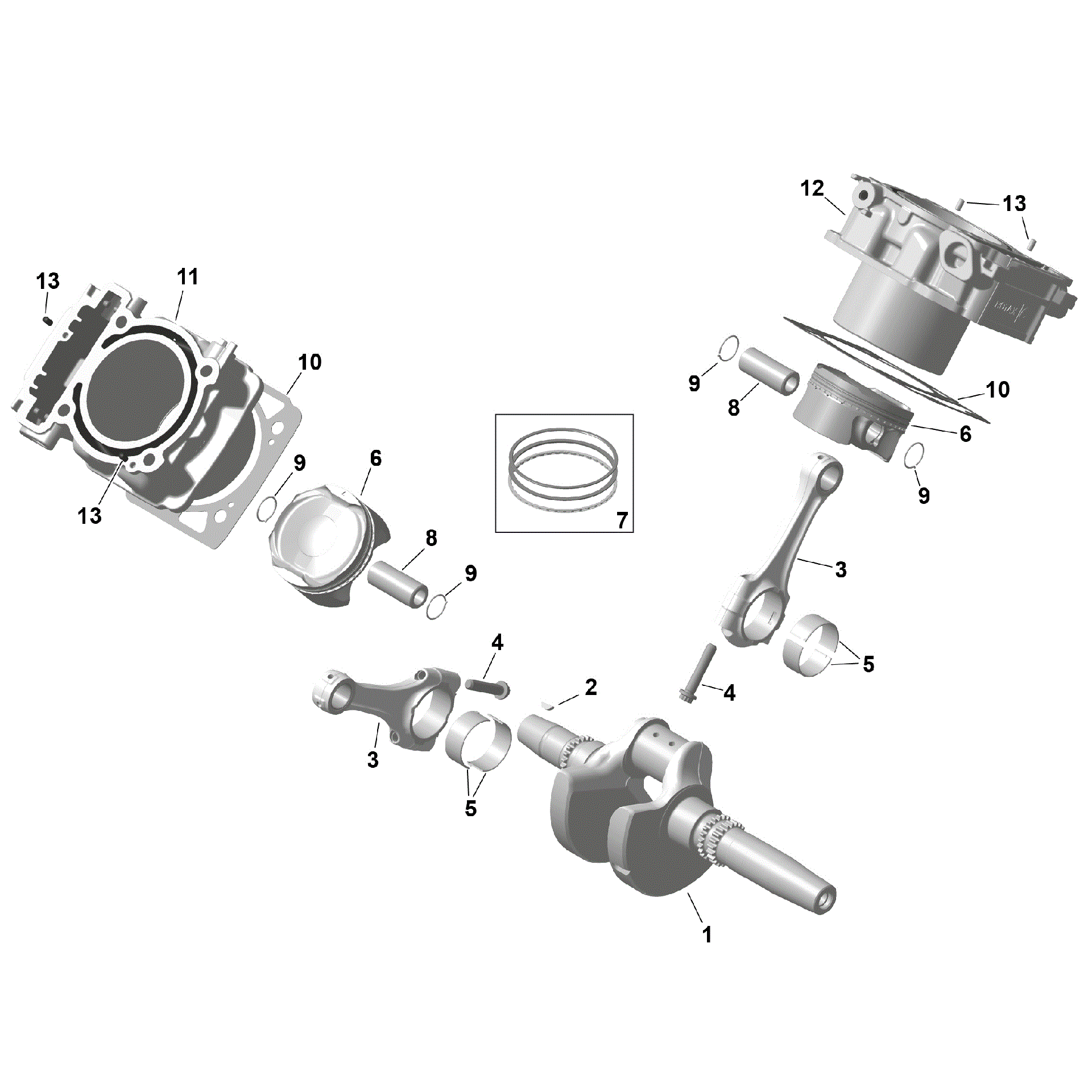 An Image of a Genuine Can-Am Parts Schematic Diagram showing the schematic - ROTAX - CRANKSHAFT PISTONS AND CYLINDER