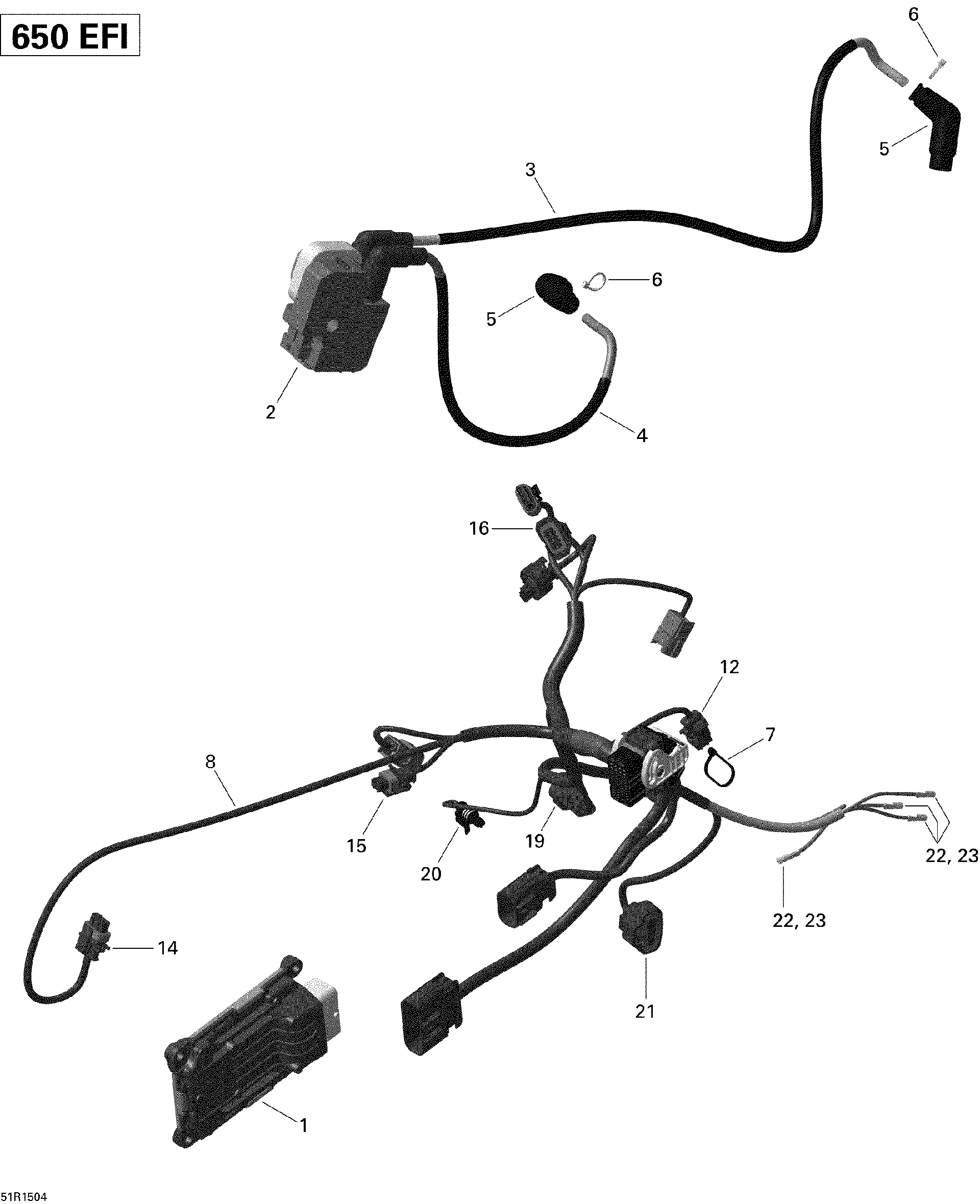 An Image of a Genuine Can-Am Parts Schematic Diagram showing the schematic - ENGINE HARNESS AND ELECTRONIC MODULE OUTLANDER_51R1504