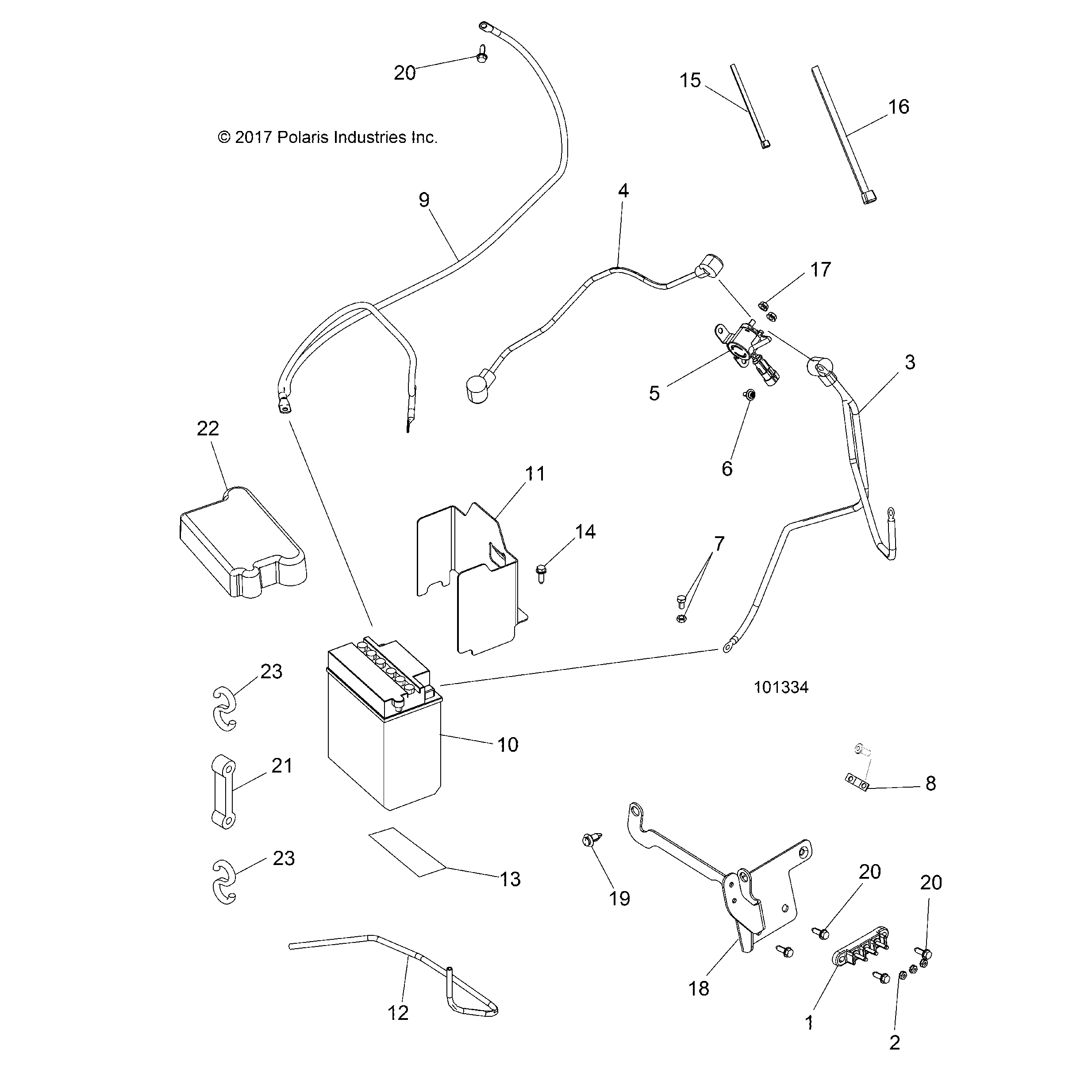 An Image of a Genuine Polaris Parts Schematic Diagram showing the schematic - ELECTRICAL: BATTERY - 2018 POLARIS SPORTSMAN 570 EFI UTE
