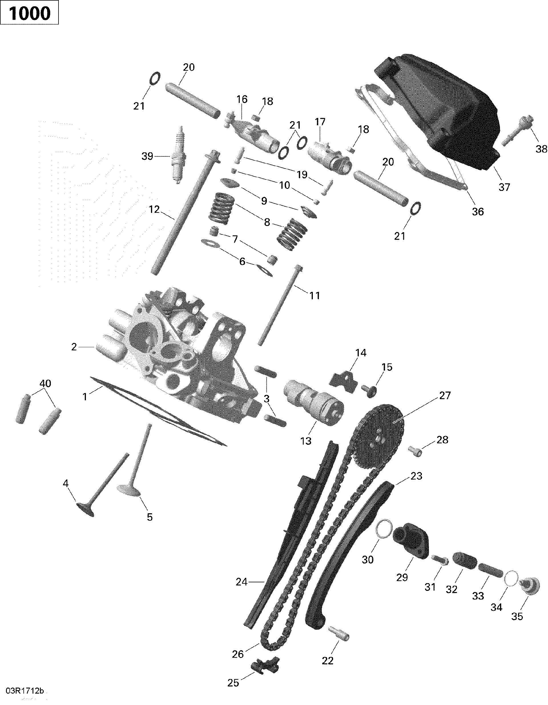 An Image of a Genuine Can-Am Parts Schematic Diagram showing the schematic - CYLINDER HEAD REAR - 1000 EFI