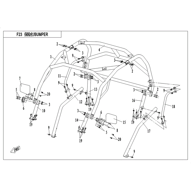 An Image of a Genuine CFMOTO Parts Schematic Diagram showing the schematic - ROLL CAGE - 2018 CFMOTO ZFORCE 800 Trail