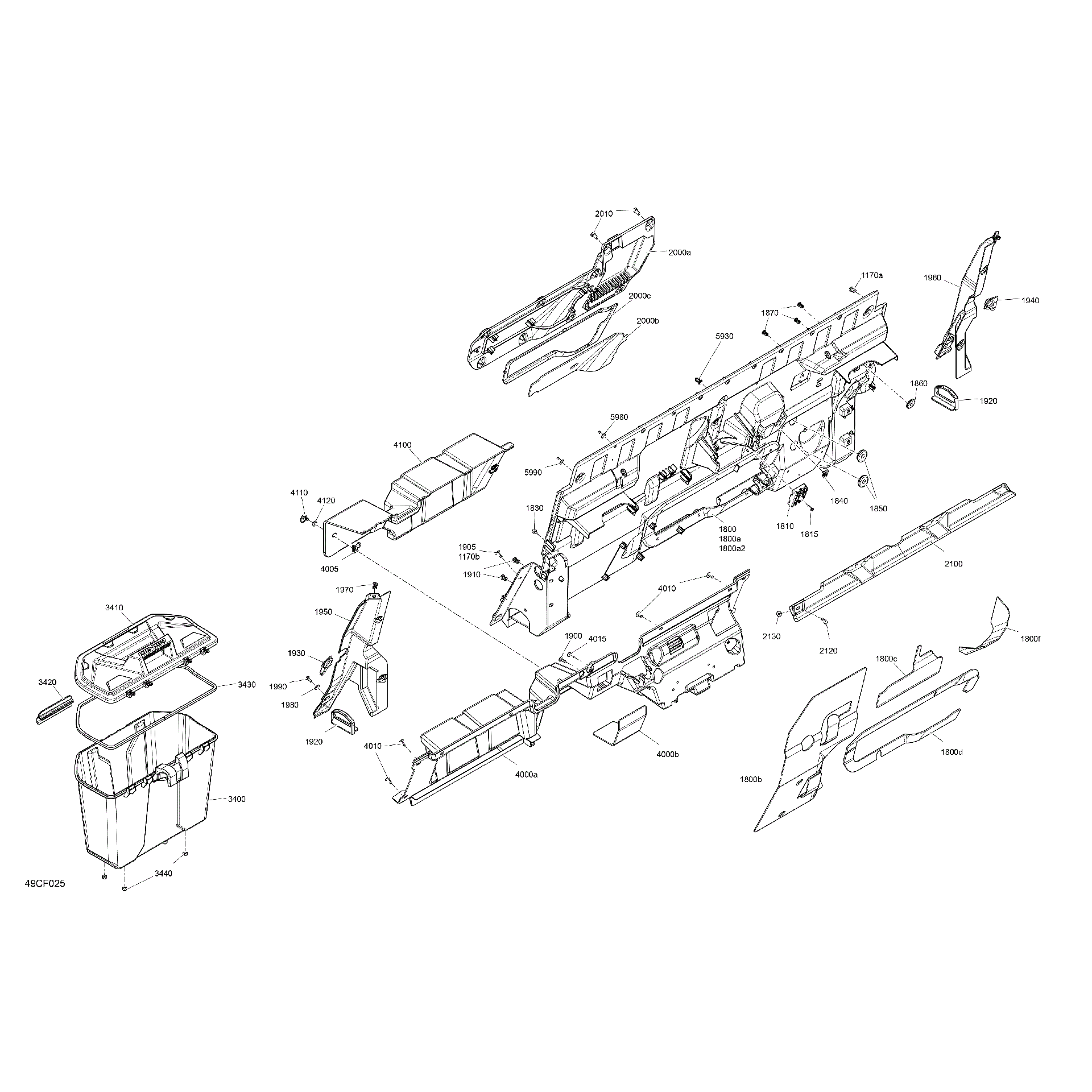 An Image of a Genuine Can-Am Parts Schematic Diagram showing the schematic - CAB INTERIOR - BACK WALL