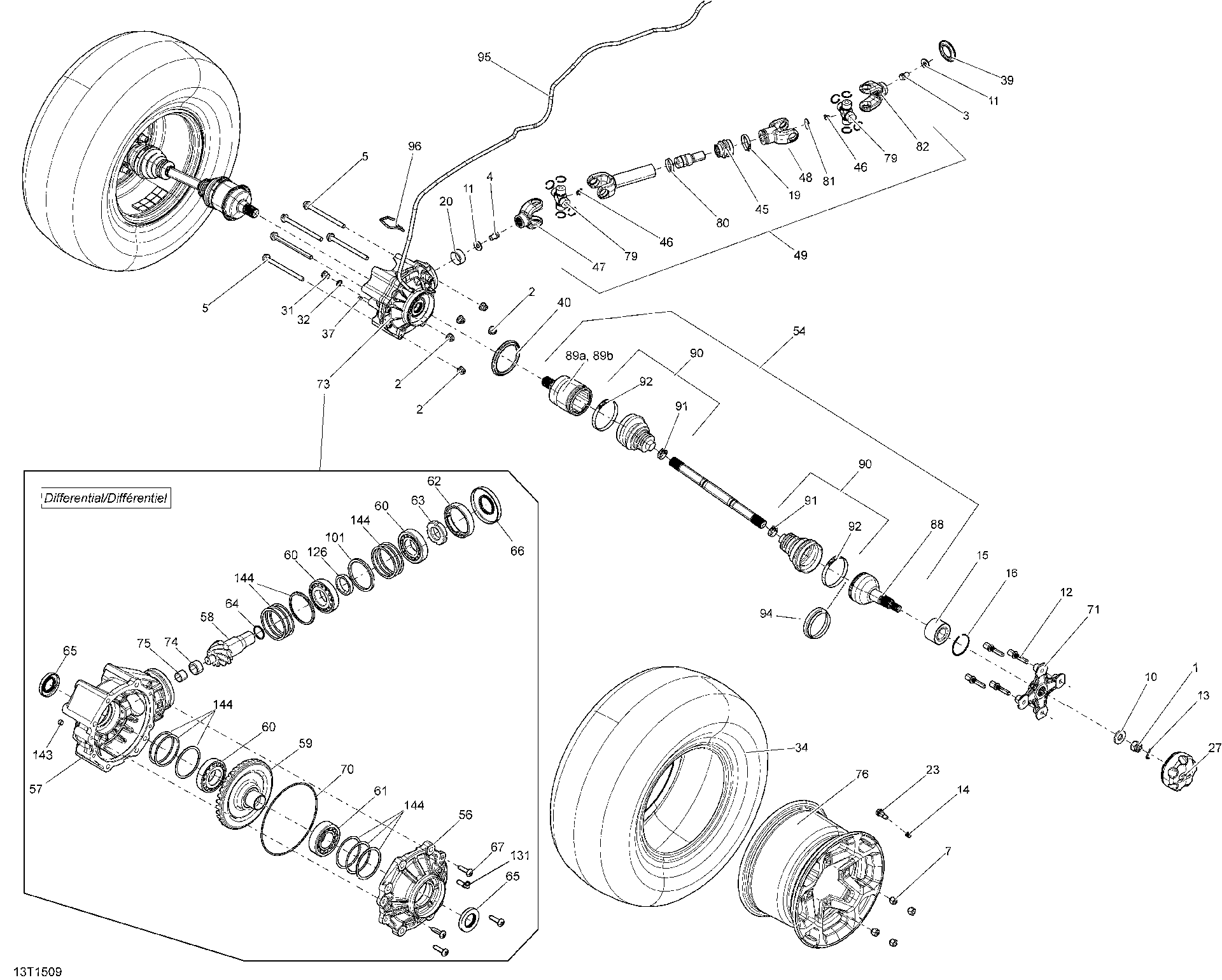 An Image of a Genuine Can-Am Parts Schematic Diagram showing the schematic - DRIVE SYSTEM REAR _13T1509