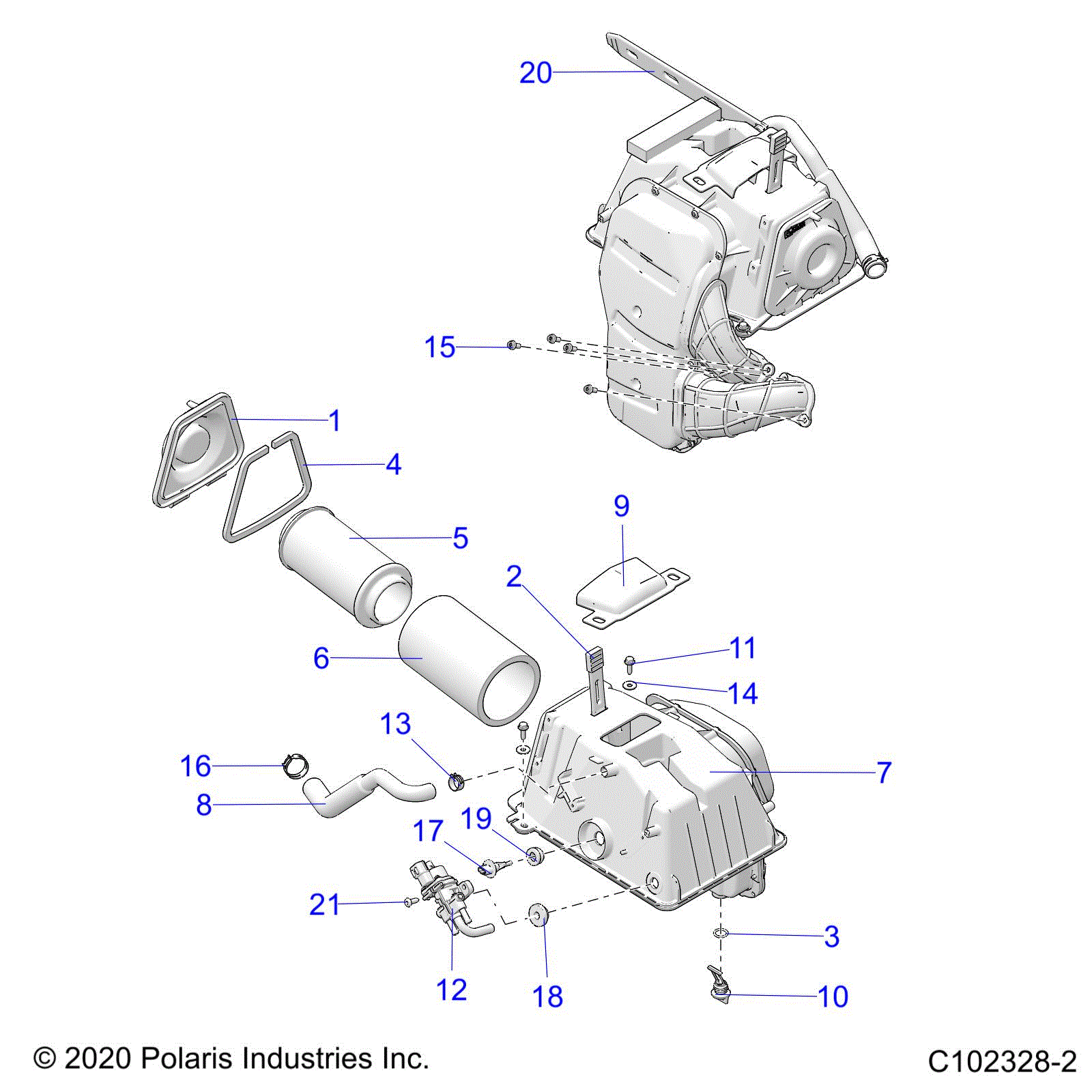 An Image of a Genuine Polaris Parts Schematic Diagram showing the schematic - ENGINE: AIR INTAKE - 2021 POLARIS SPORTSMAN 850 48"