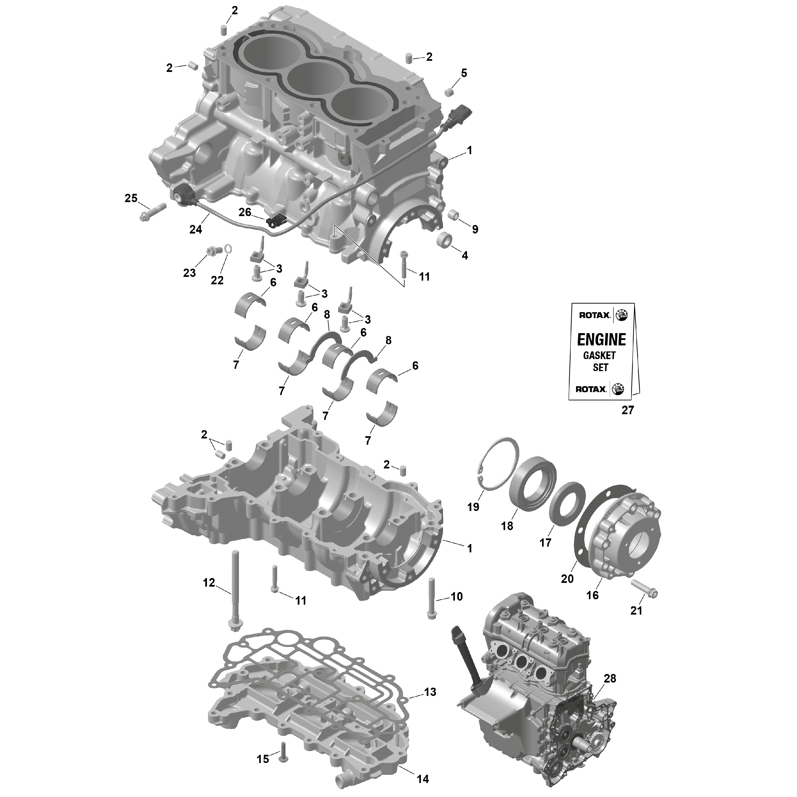 An Image of a Genuine Can-Am Parts Schematic Diagram showing the schematic - ROTAX - CRANKCASE