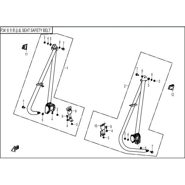 An Image of a Genuine CFMOTO Parts Schematic Diagram showing the schematic - 3-POINT SEAT BELT - 2015 CFMOTO ZFORCE 800 EX