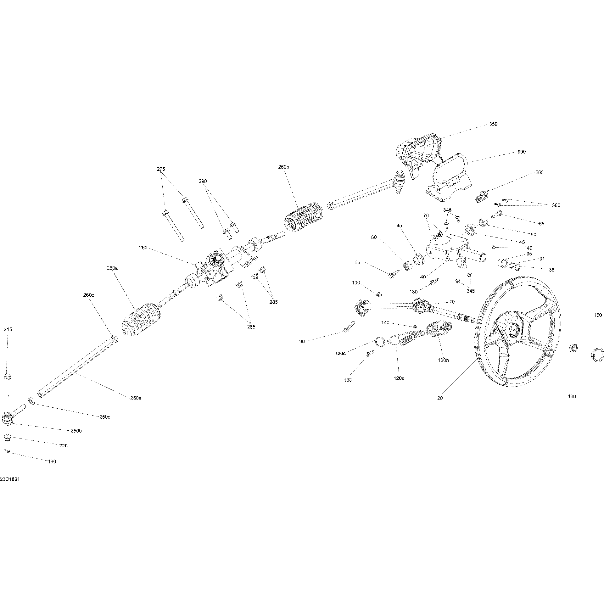 An Image of a Genuine Can-Am Parts Schematic Diagram showing the schematic - STEERING MAVERICK TRAIL - PACKAGE BASE