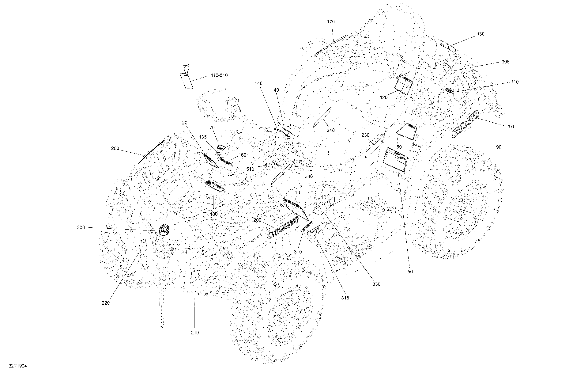 An Image of a Genuine Can-Am Parts Schematic Diagram showing the schematic - DECALS XT
