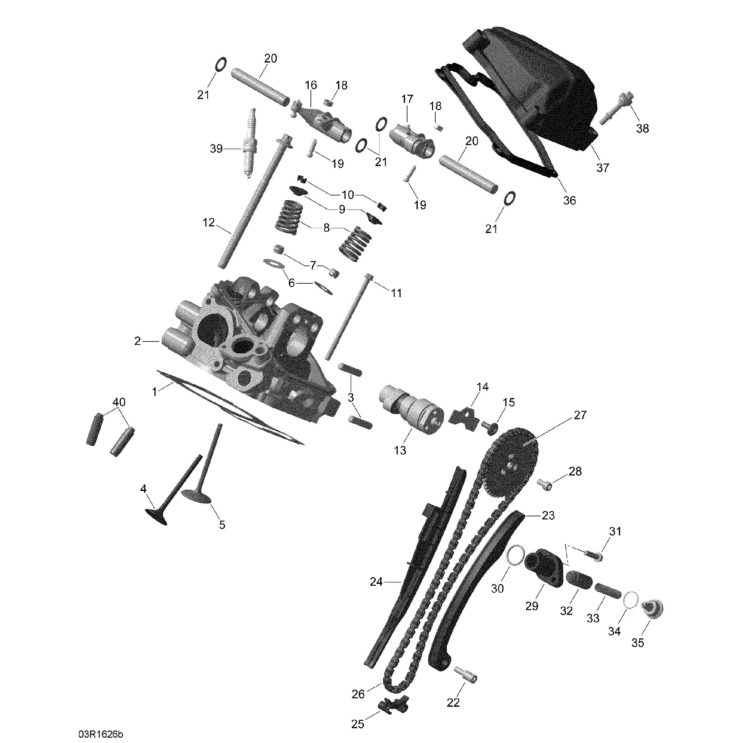 An Image of a Genuine Can-Am Parts Schematic Diagram showing the schematic - CYLINDER HEAD REAR - TURBO
