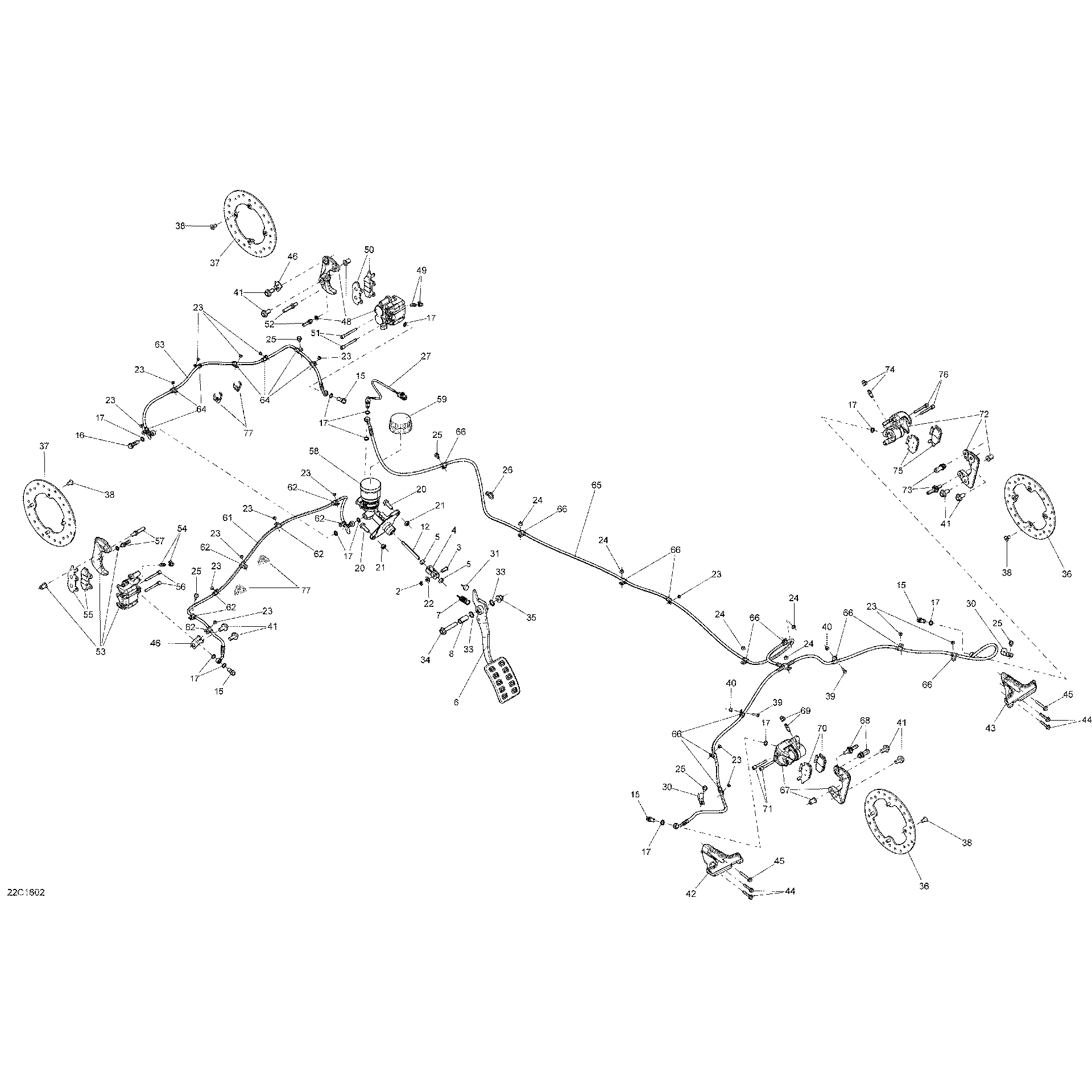 An Image of a Genuine Can-Am Parts Schematic Diagram showing the schematic - BRAKES