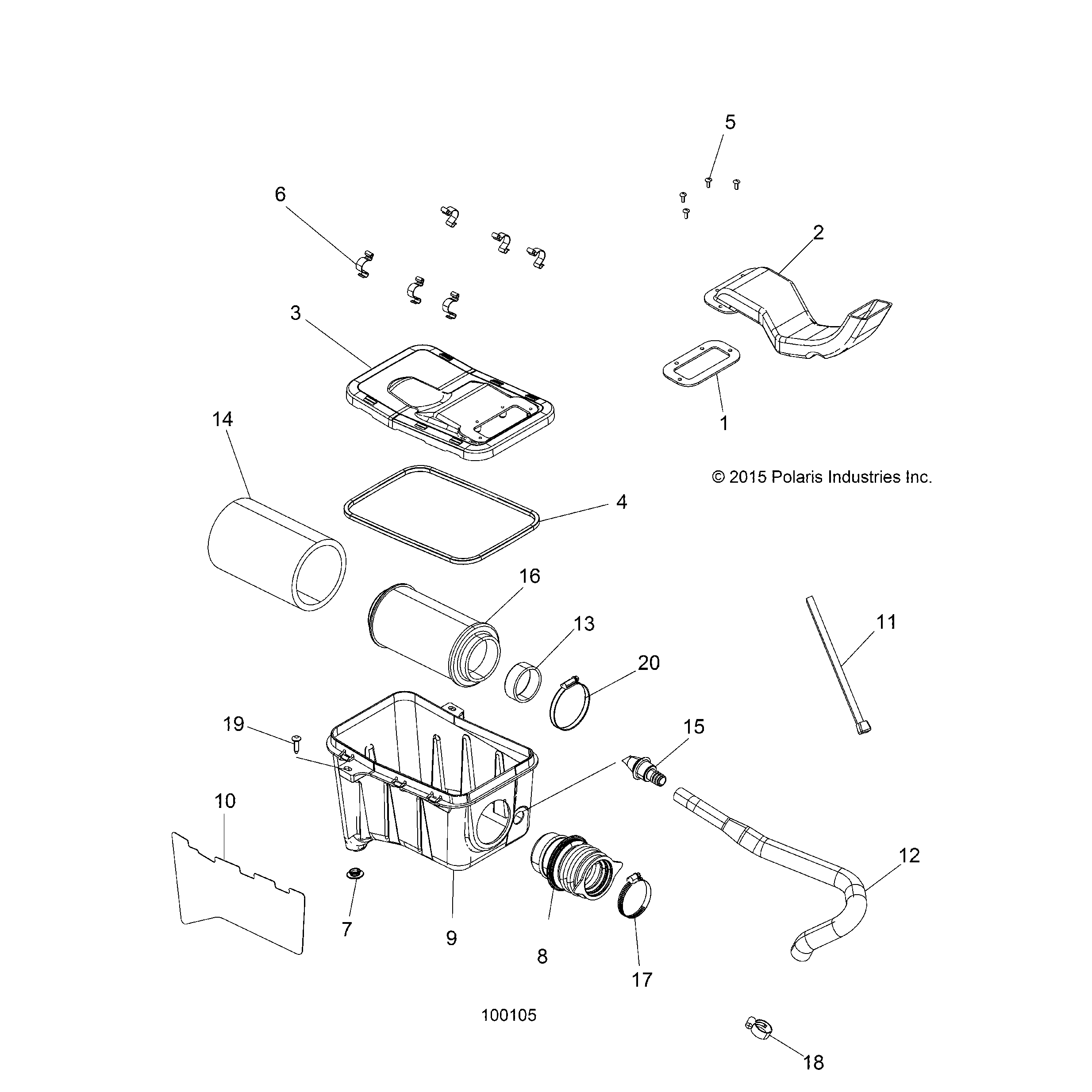 An Image of a Genuine Polaris Parts Schematic Diagram showing the schematic - ENGINE: AIR INTAKE SYSTEM - 2016 POLARIS SPORTSMAN 450 HO