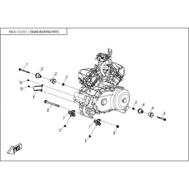 An Image of a Genuine CFMOTO Parts Schematic Diagram showing the schematic - ENGINE MOUNTING PARTS - 2016 CFMOTO UFORCE 800