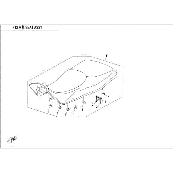 An Image of a genuine CFMOTO Parts Schematic Diagram showing the group - SEAT ASSY - 2015 CFMOTO CFORCE 500 HO