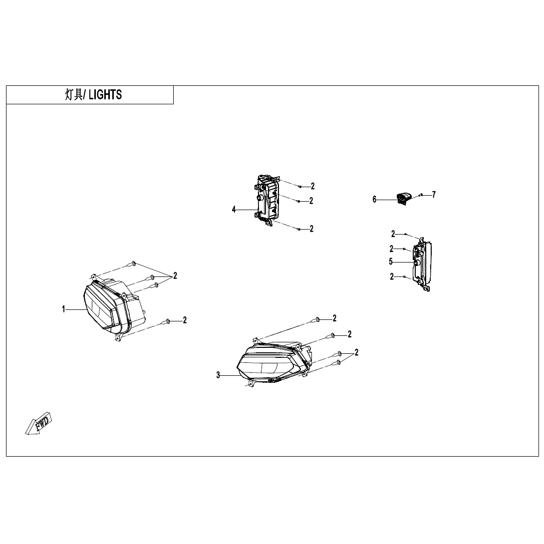 An Image of a Genuine CFMOTO Parts Schematic Diagram showing the schematic - LIGHT - 2025 CFMOTO UFORCE 800 XL