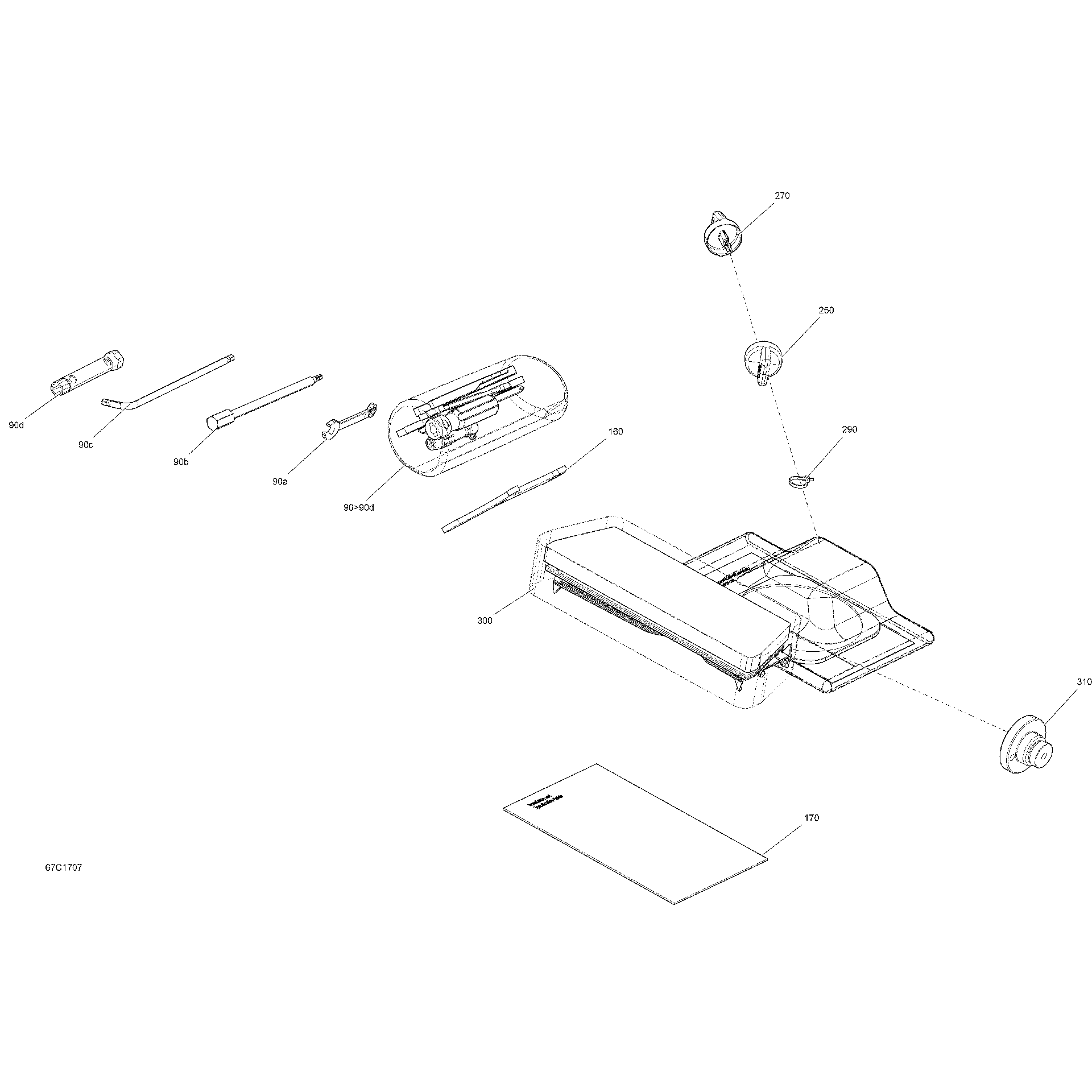 An Image of a Genuine Can-Am Parts Schematic Diagram showing the schematic - MIRRORS AND TOOLS - ALL MODELS