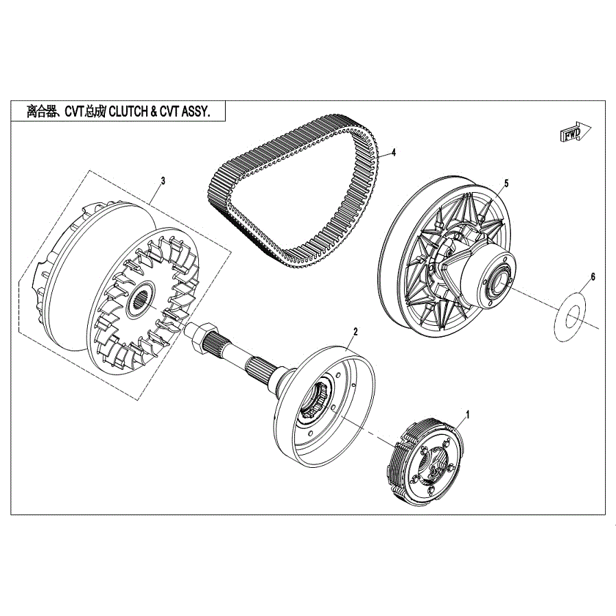 An Image of a Genuine CFMOTO Parts Schematic Diagram showing the schematic - CVT ASSY. - 2019 CFMOTO ZFORCE 800 EX