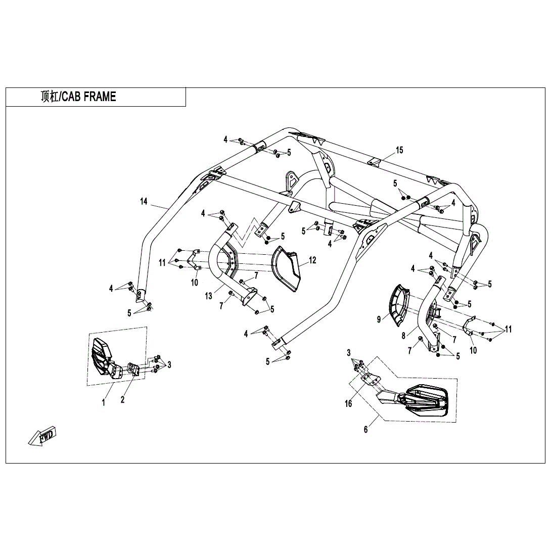 An Image of a Genuine CFMOTO Parts Schematic Diagram showing the schematic - CAB FRAME (FOR 3-POINT SEAT BELT) - 2022 CFMOTO ZFORCE 950 EX