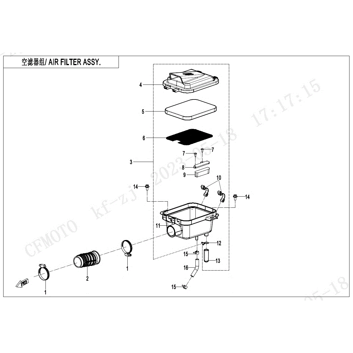 An Image of a genuine CFMOTO Parts Schematic Diagram showing the group - AIR FILTER - 2024 CFMOTO CFORCE 110