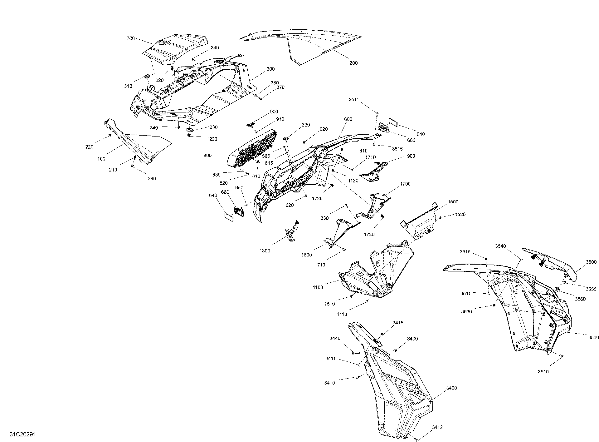 An Image of a Genuine Can-Am Parts Schematic Diagram showing the schematic - BODY - FRONT SECTION - X RS - DAZZLING BLUE