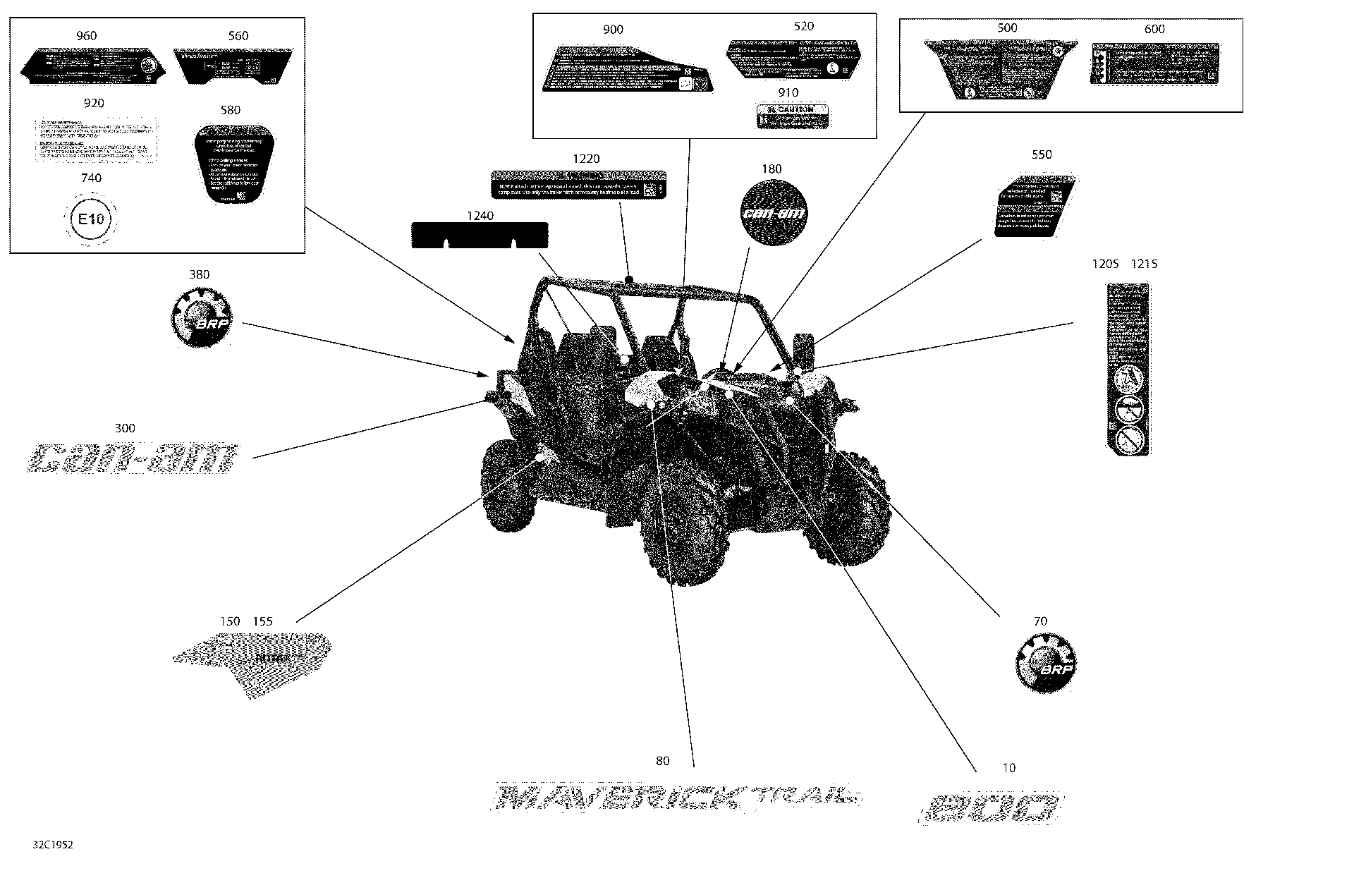 An Image of a Genuine Can-Am Parts Schematic Diagram showing the schematic - DECALS - PACKAGE BASE