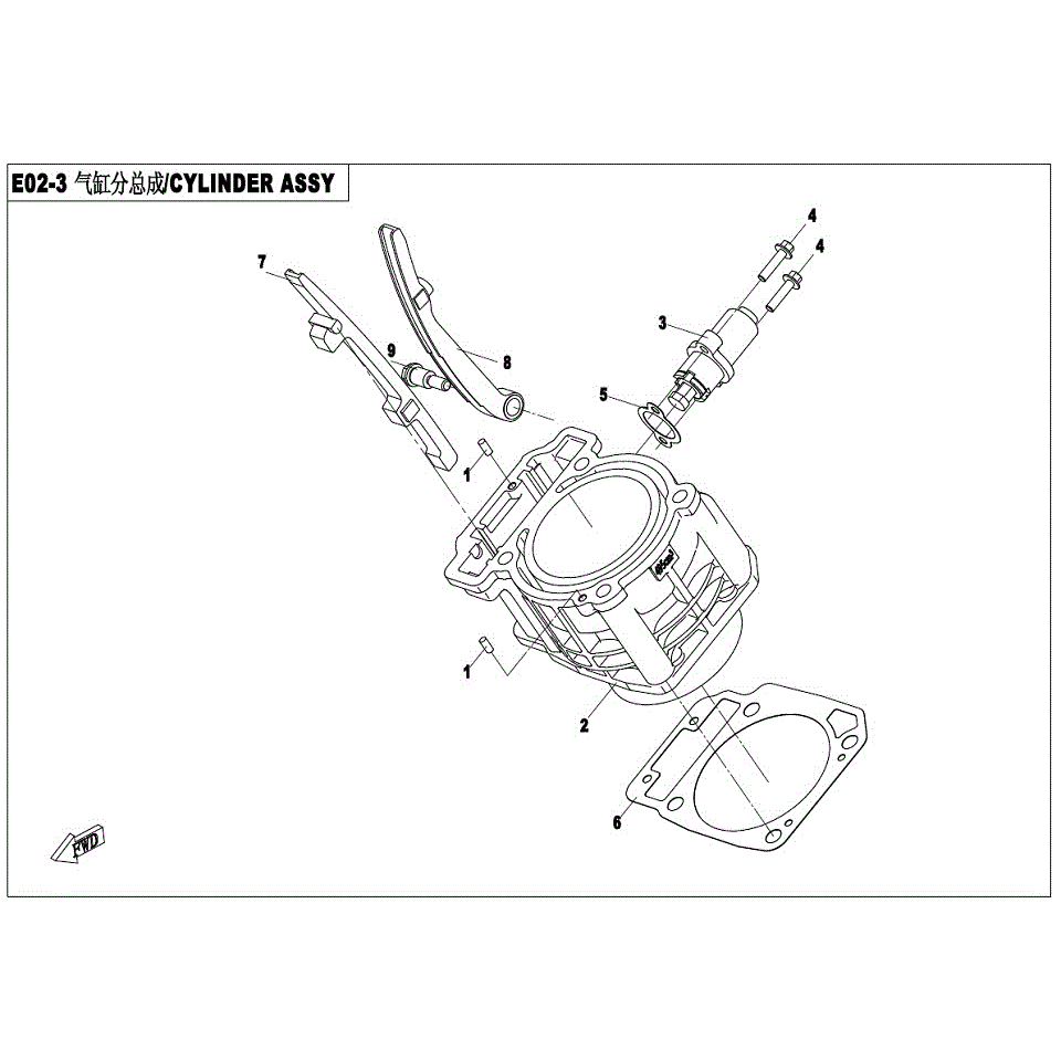 An Image of a genuine CFMOTO Parts Schematic Diagram showing the group - CYLINDER ASSY - 2017 CFMOTO CFORCE 400