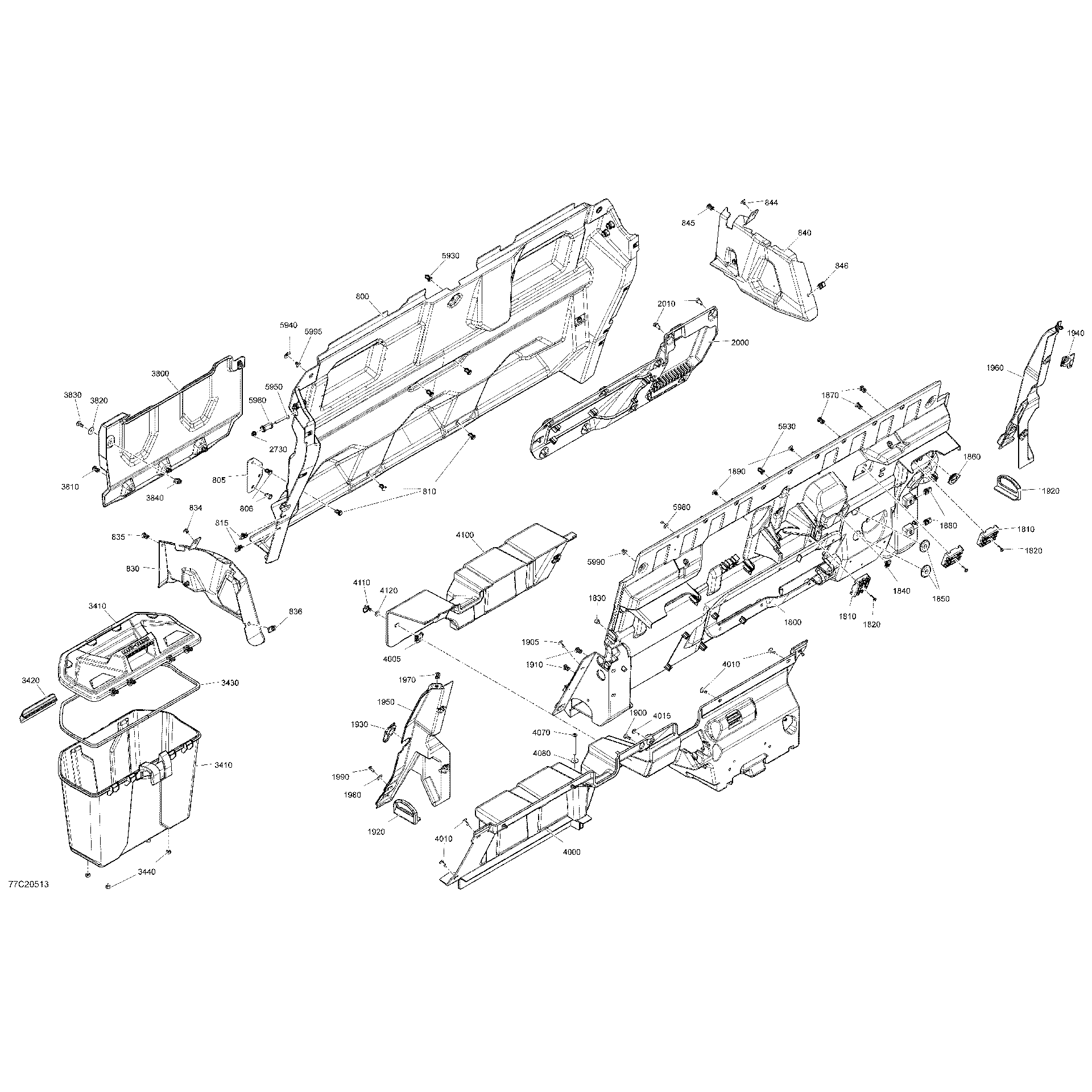 An Image of a Genuine Can-Am Parts Schematic Diagram showing the schematic - CAB INTERIOR - BACK WALL