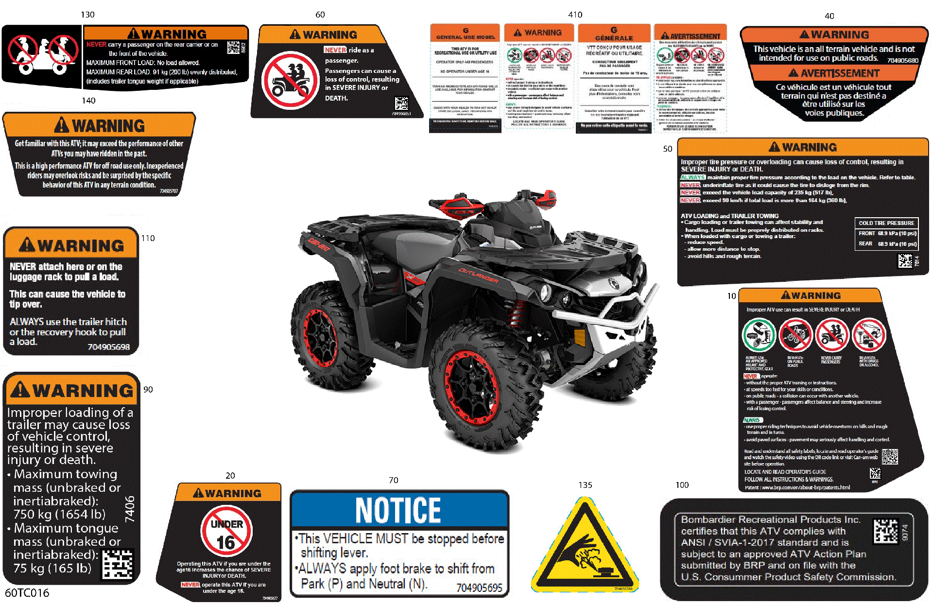 An Image of a Genuine Can-Am Parts Schematic Diagram showing the schematic - BODY - WARNING DECALS