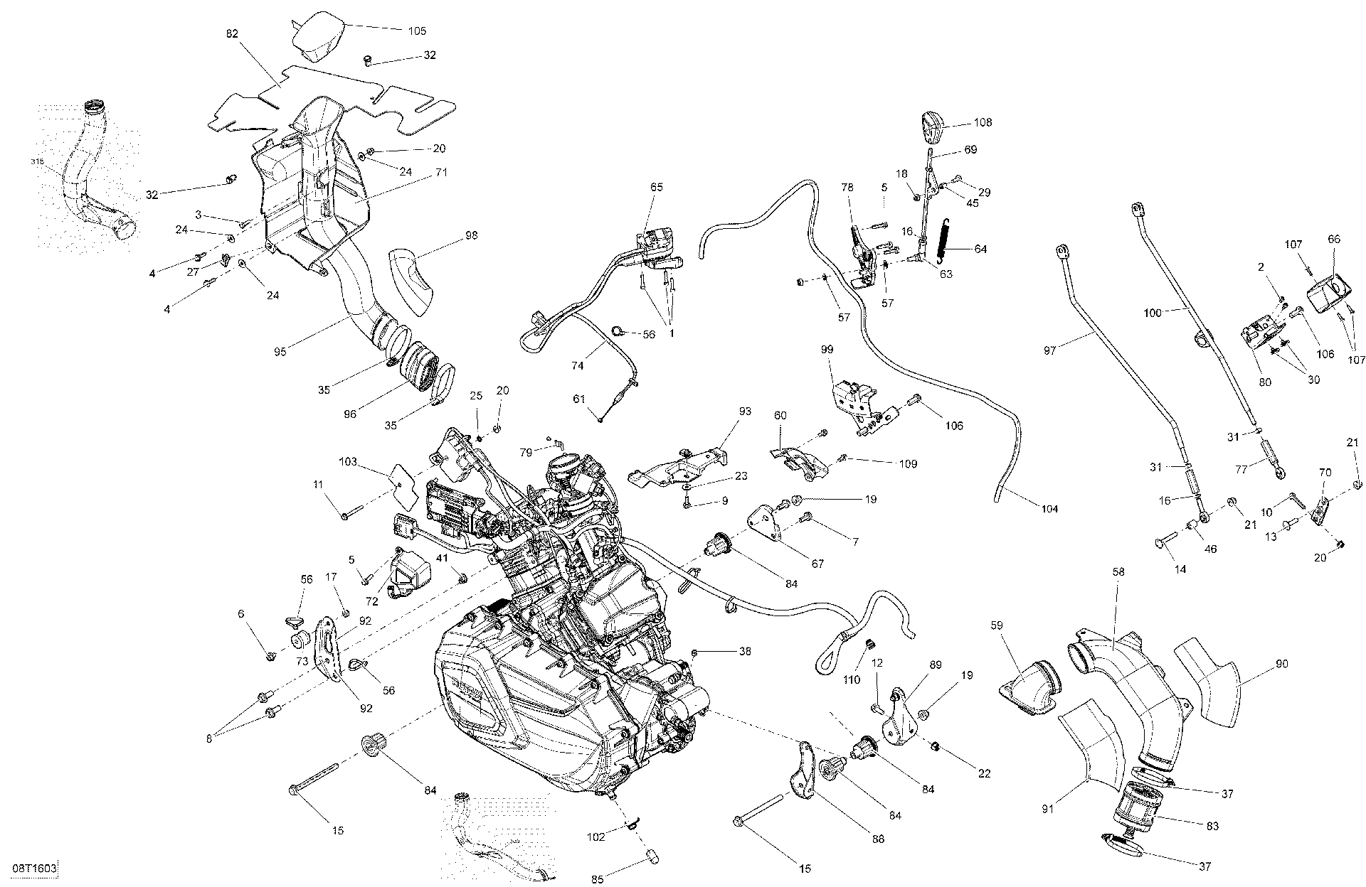 An Image of a Genuine Can-Am Parts Schematic Diagram showing the schematic - ENGINE AND ENGINE SUPPORT