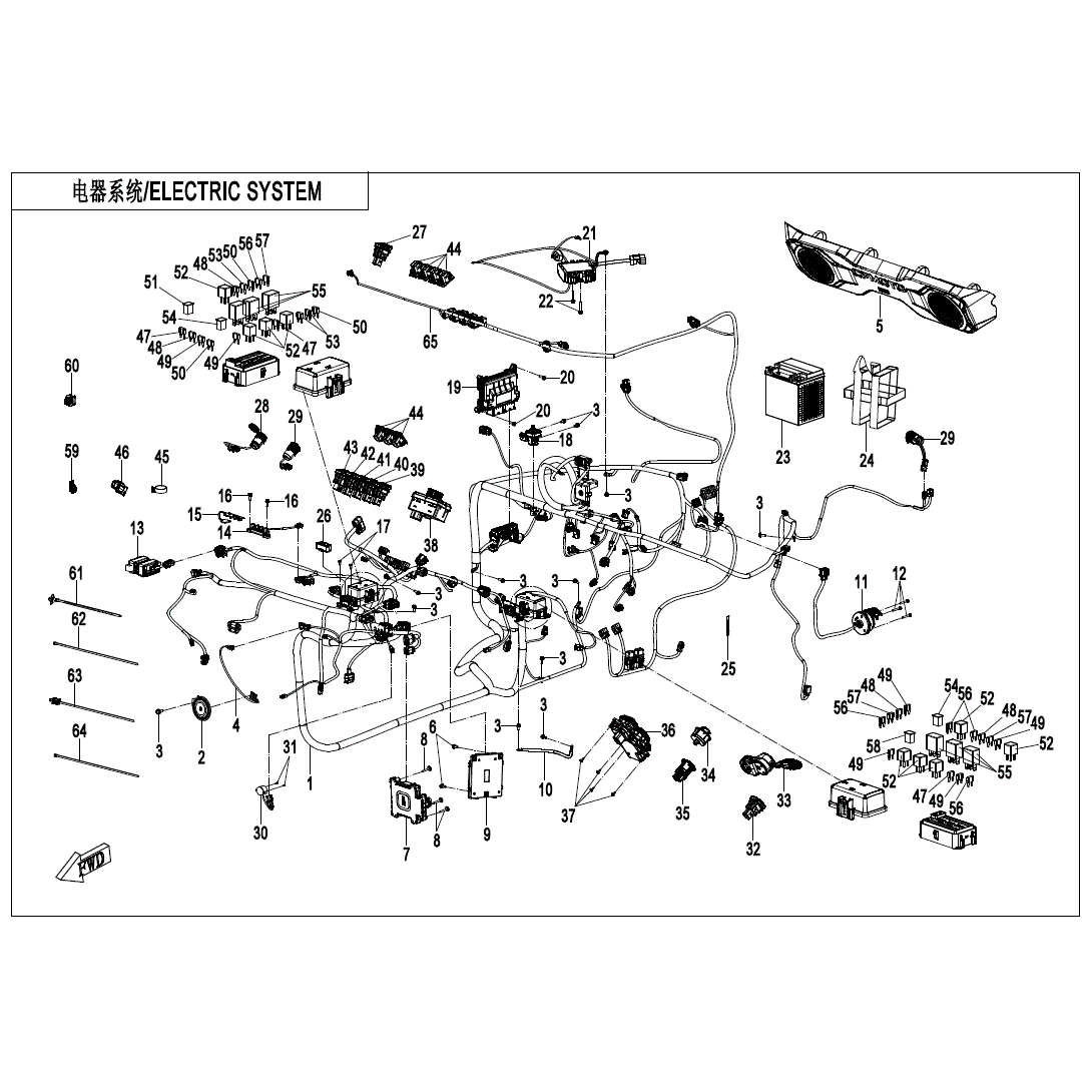 An Image of a Genuine CFMOTO Parts Schematic Diagram showing the schematic - ELECTRIC SYSTEM - 2025 CFMOTO UFORCE U10 PRO HIGHLAND
