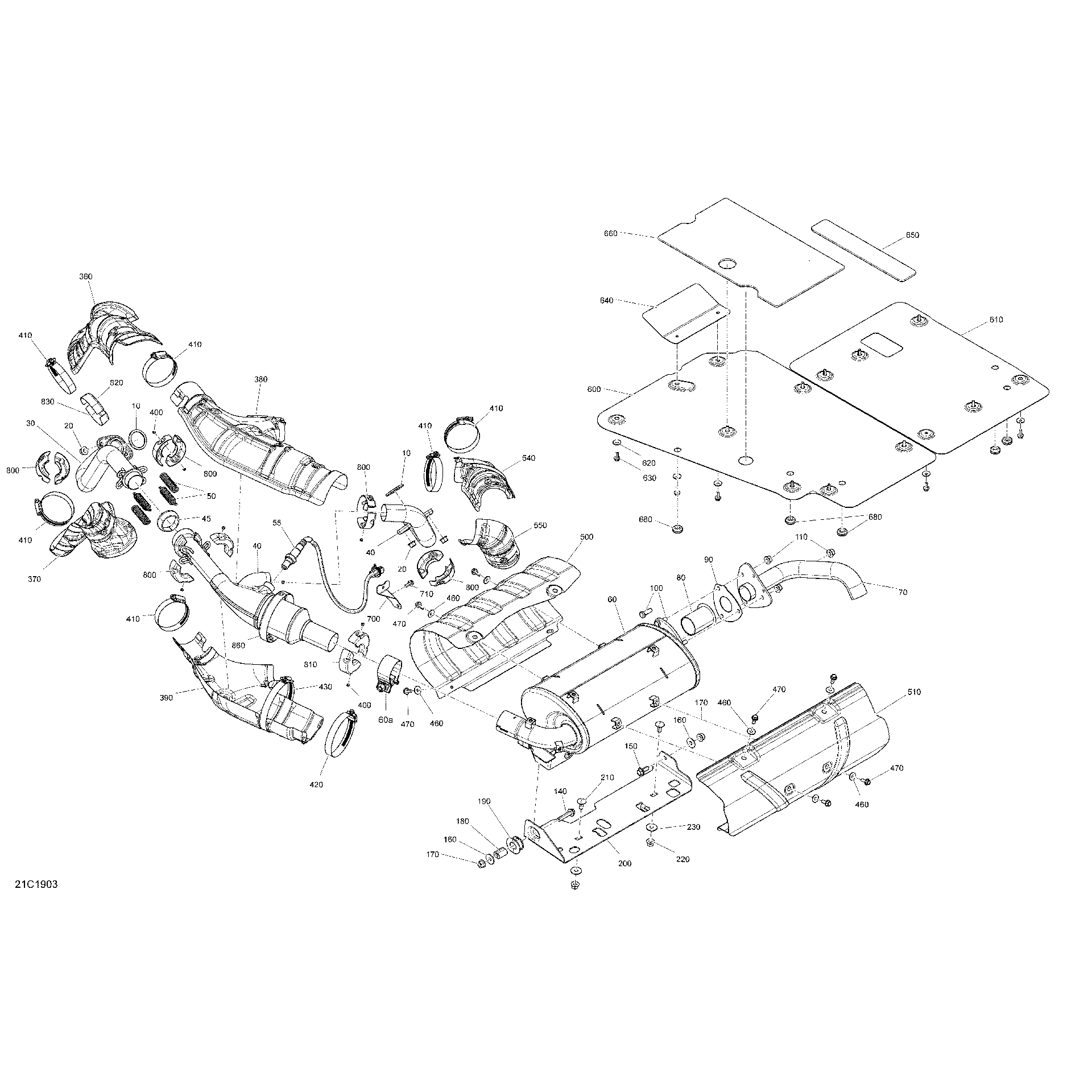 An Image of a Genuine Can-Am Parts Schematic Diagram showing the schematic - EXHAUST - HD10