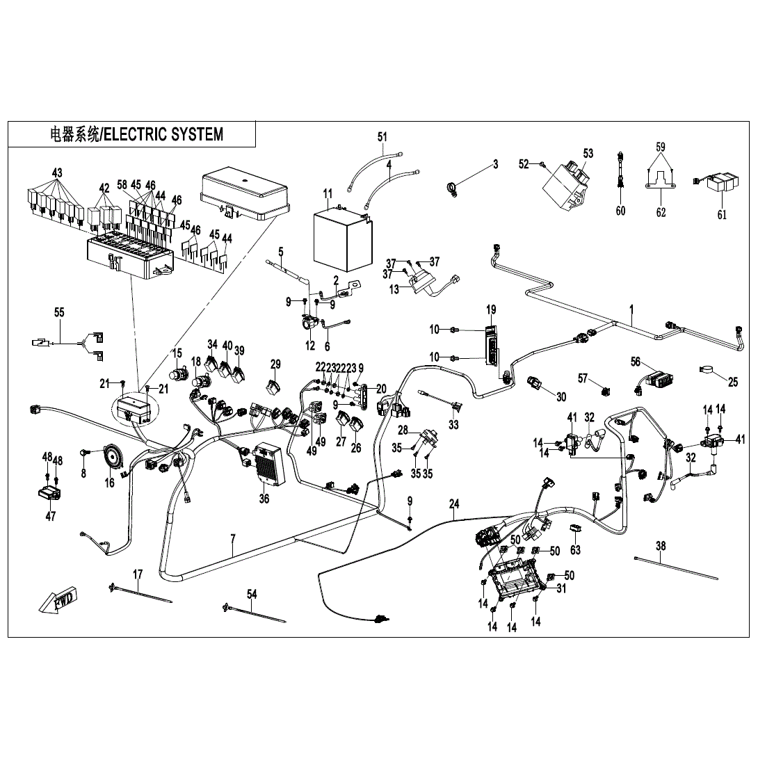 An Image of a Genuine CFMOTO Parts Schematic Diagram showing the schematic - ELECTRIC SYSTEM - 2025 CFMOTO UFORCE 1000
