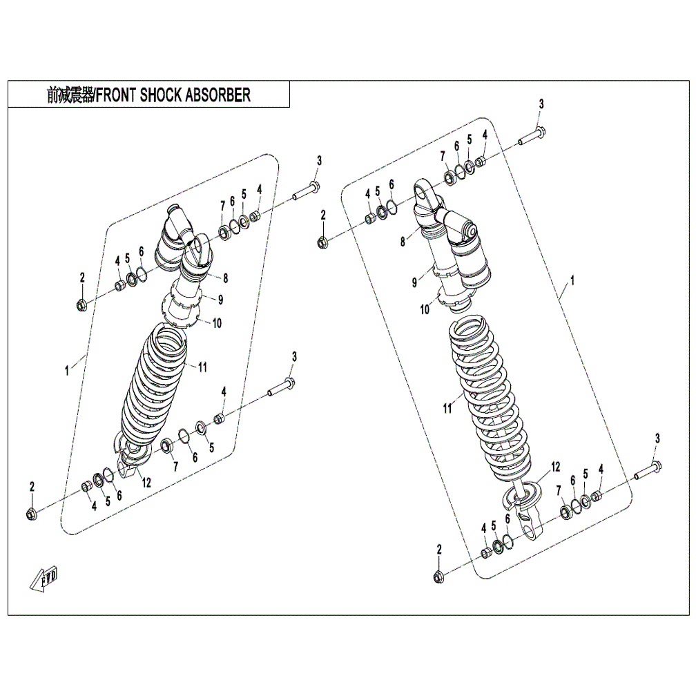 An Image of a genuine CFMOTO Parts Schematic Diagram showing the group - FRONT SHOCK ABSORBER (GAS) - 2022 CFMOTO CFORCE 800 XC