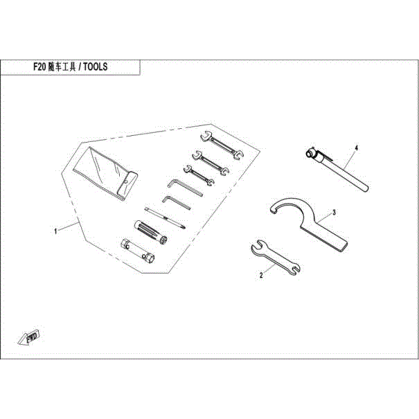 An Image of a genuine CFMOTO Parts Schematic Diagram showing the group - TOOLS - 2016 CFMOTO CFORCE 500 HO