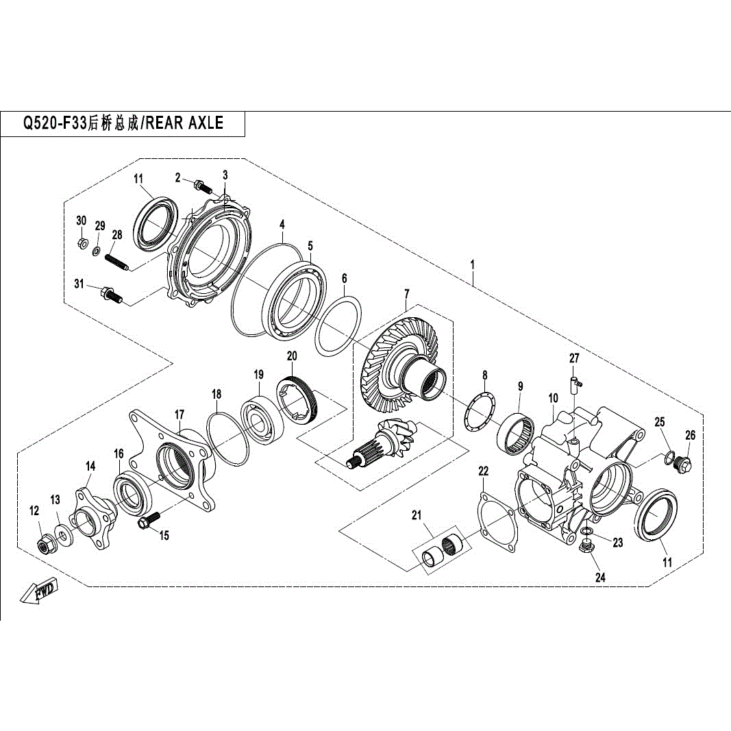 An Image of a genuine CFMOTO Parts Schematic Diagram showing the group - REAR DIFFERENTIAL - 2017 CFMOTO CFORCE 500 HO