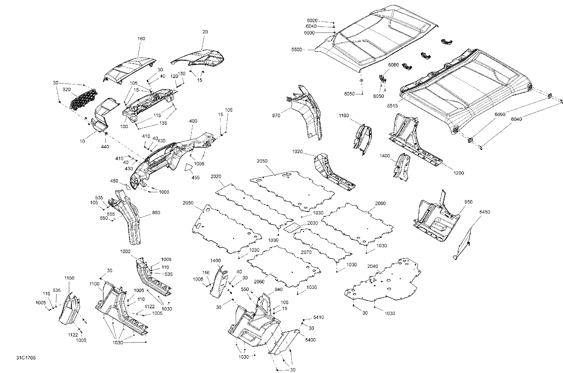 An Image of a Genuine Can-Am Parts Schematic Diagram showing the schematic - BODY AND ACCESSORIES - ALL MODELS