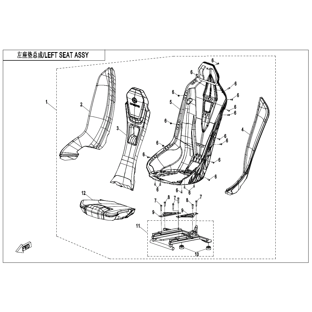An Image of a Genuine CFMOTO Parts Schematic Diagram showing the schematic - SEAT (BLACK) - 2020 CFMOTO ZFORCE 950 Sport