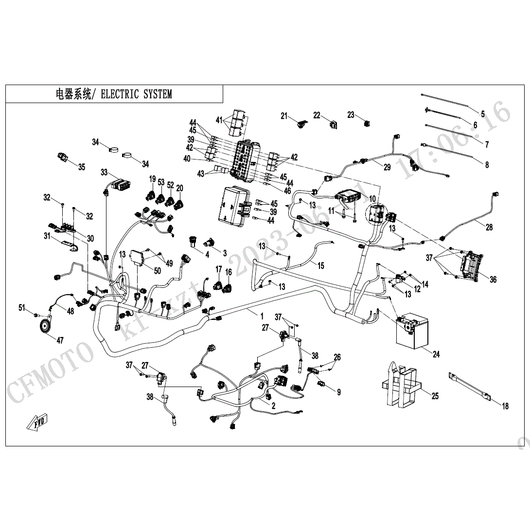 An Image of a Genuine CFMOTO Parts Schematic Diagram showing the schematic - ELECTRIC SYSTEM - 2024 CFMOTO ZFORCE 950