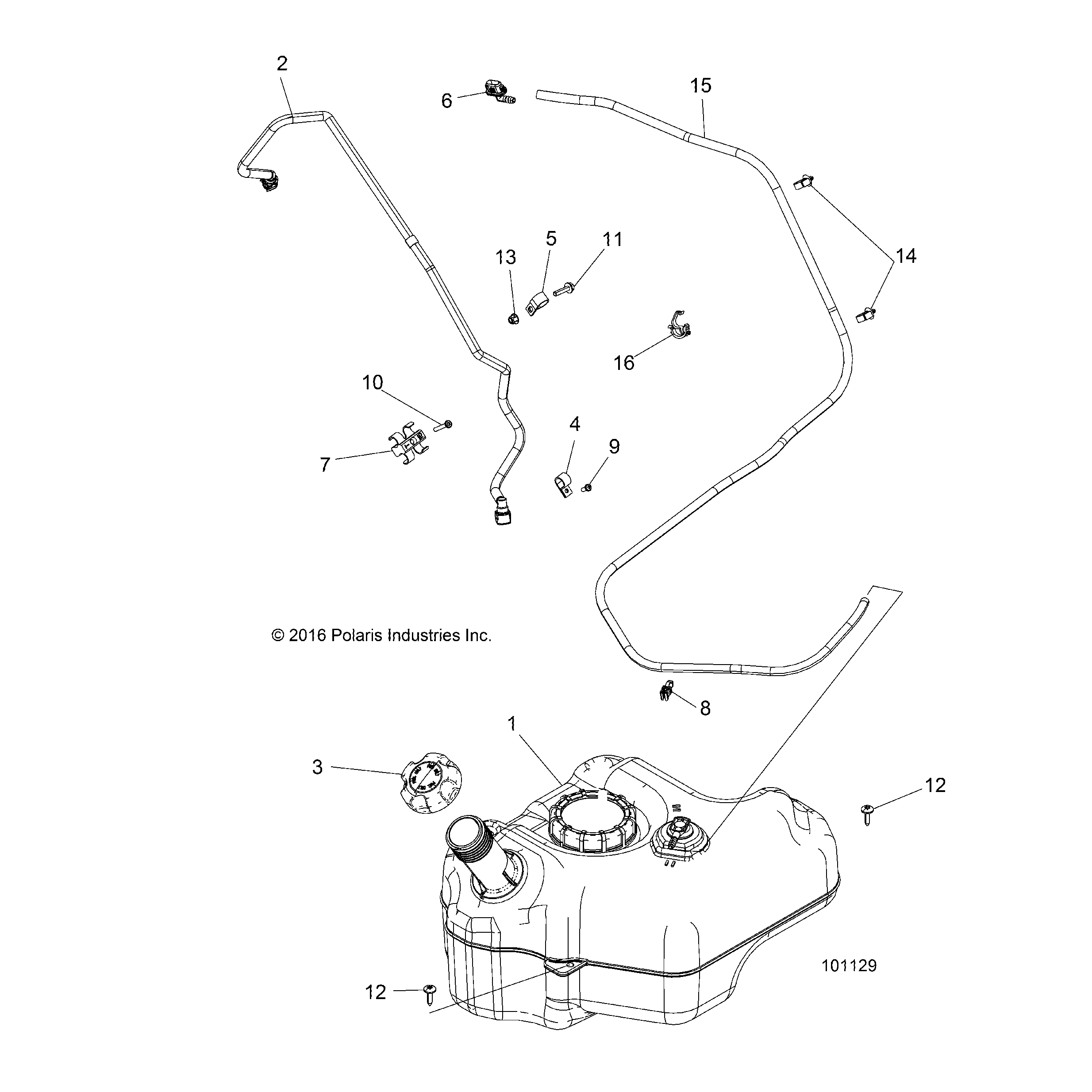 An Image of a Genuine Polaris Parts Schematic Diagram showing the schematic - BODY: FUEL TANK - 2017 POLARIS ACE 570 SP