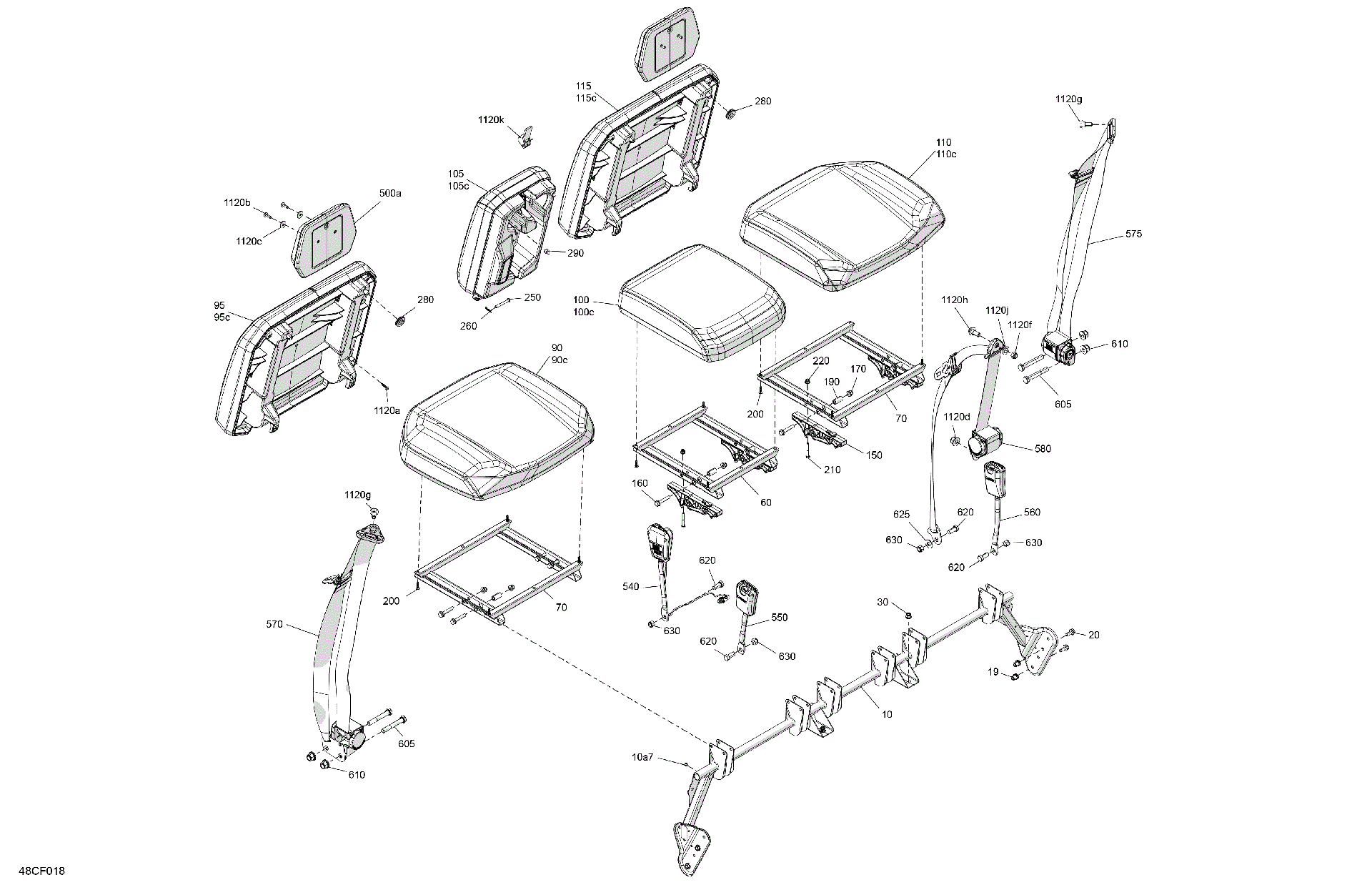 An Image of a Genuine Can-Am Parts Schematic Diagram showing the schematic - BODY - SEAT