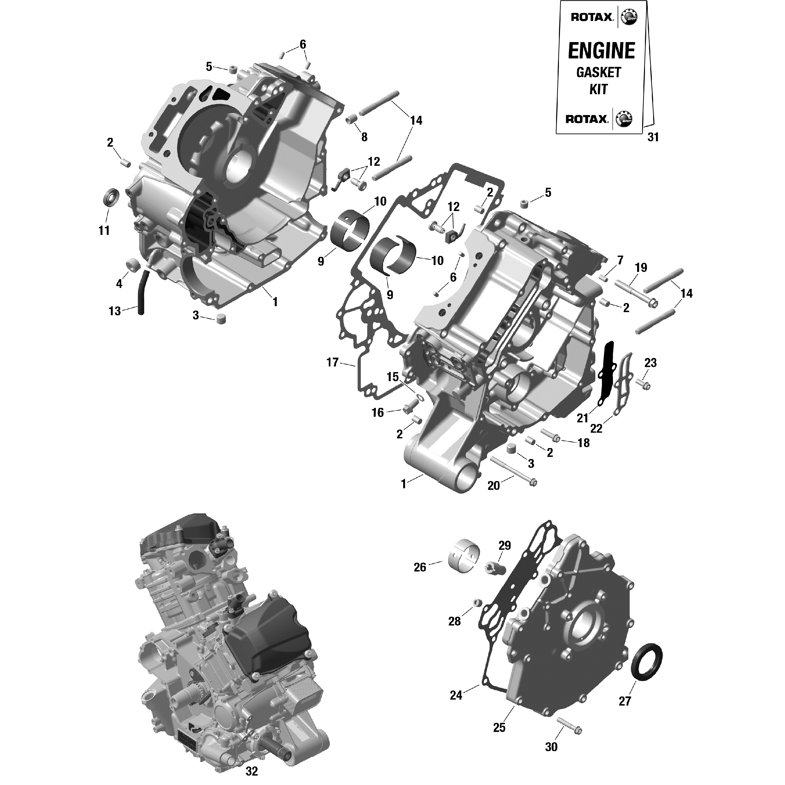 An Image of a Genuine Can-Am Parts Schematic Diagram showing the schematic - ROTAX - CRANKCASE