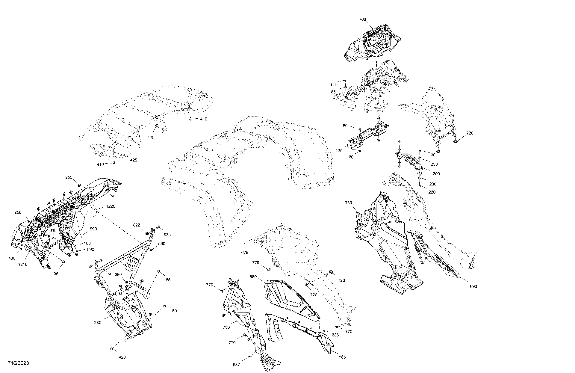 An Image of a Genuine Can-Am Parts Schematic Diagram showing the schematic - BODY - FRONT SECTION