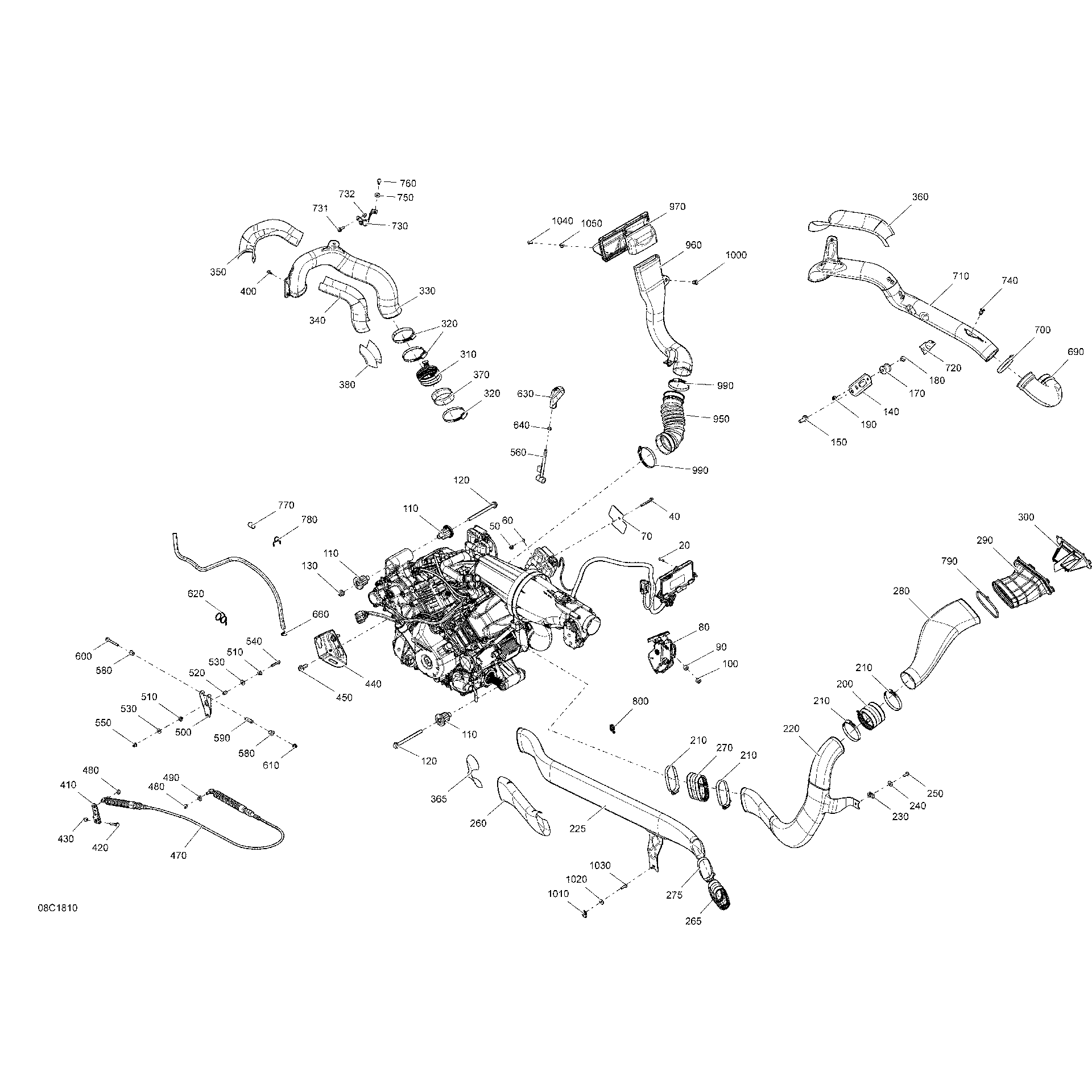An Image of a Genuine Can-Am Parts Schematic Diagram showing the schematic - ENGINE MAVERICK MAX - PACKAGE DPS