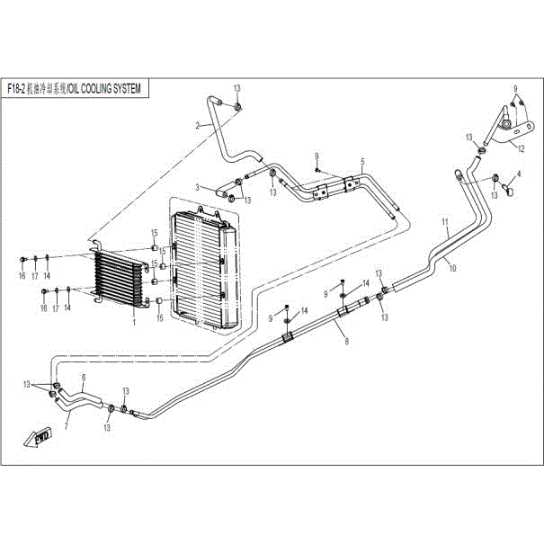 An Image of a Genuine CFMOTO Parts Schematic Diagram showing the schematic - OIL COOLING SYSTEM - 2016 CFMOTO ZFORCE 800 EX